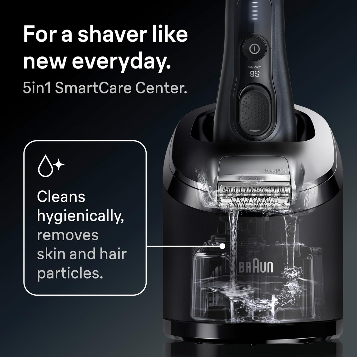 Braun Series 8 8560cc Electric Razor for Men, 4+1 Shaving Elements & Precision Long Hair Trimmer, 5in1 SmartCare Center, Close & Gentle Even on Dense Beards, Wet & Dry Electric Razor, 60min Runtime