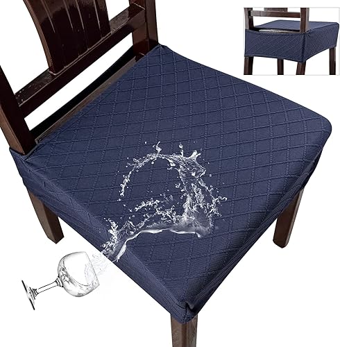 Miniatura 1 de Genina Juego de 4 fundas de asiento impermeables para sillas, fundas de asiento para sillas de comedor para cocina, fundas elásticas de jacquard