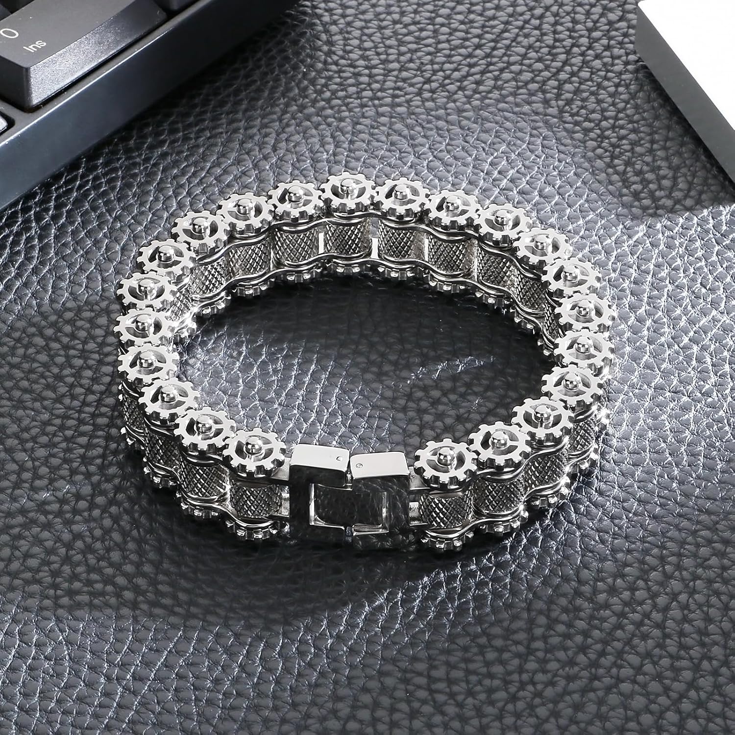 Men's Stainless Steel Gear Link Chain Bracelet Industrial Motorcycle Design Gift for Him Biker