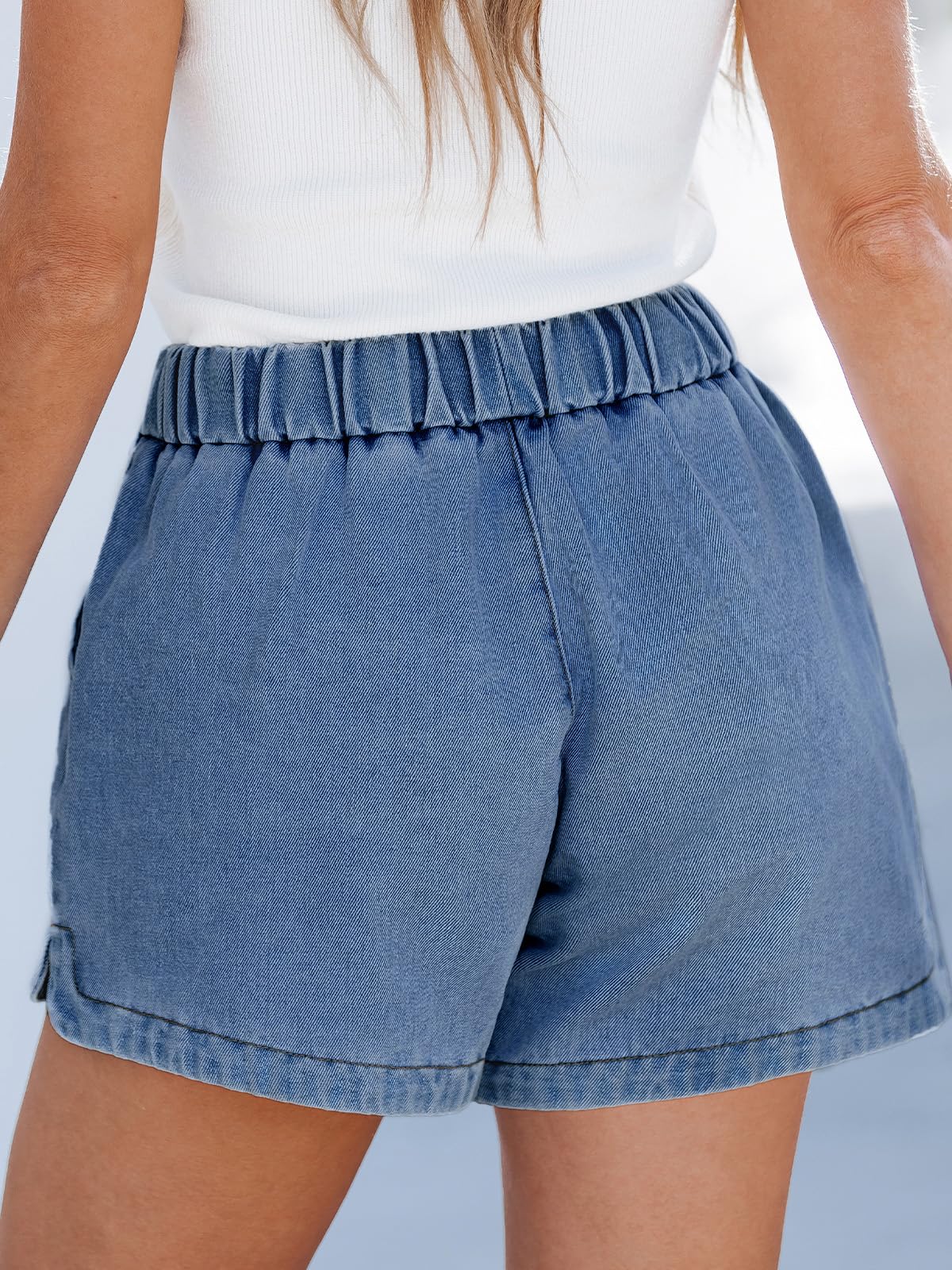 CUPSHE Short en jean pour femme - Taille haute - Cordon de serrage élastique - Style décontracté - Avec poches