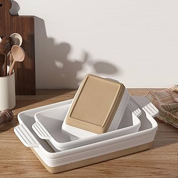 Qeeadeea Baking Dishes For Oven, Large Lasagna Pan, Ceramic Oven Dish Rectangular Deep Baking Tray Roasting Dish Pink 28x17x5cm 1200ml
