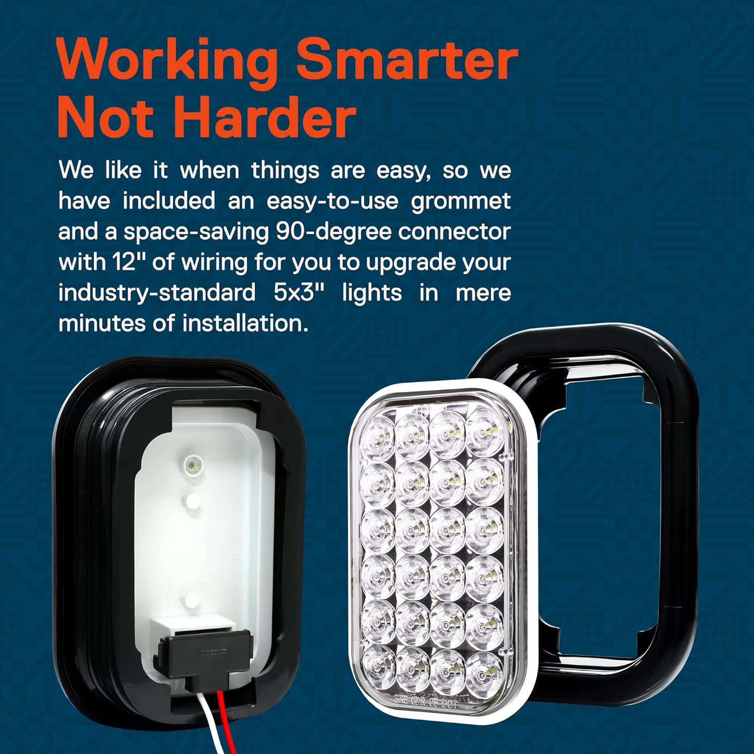 TRUE MODS 4pc White 5x3 3x5 Inch Rectangle LED Trailer Tail Light Kit [DOT FMVSS 108] [SAE (2) R] [Grommets/Plugs] [Submersible] [Back-Up/Reverse] [24 LED] Brake Lamp for Tow Truck 80" Wide Trailer