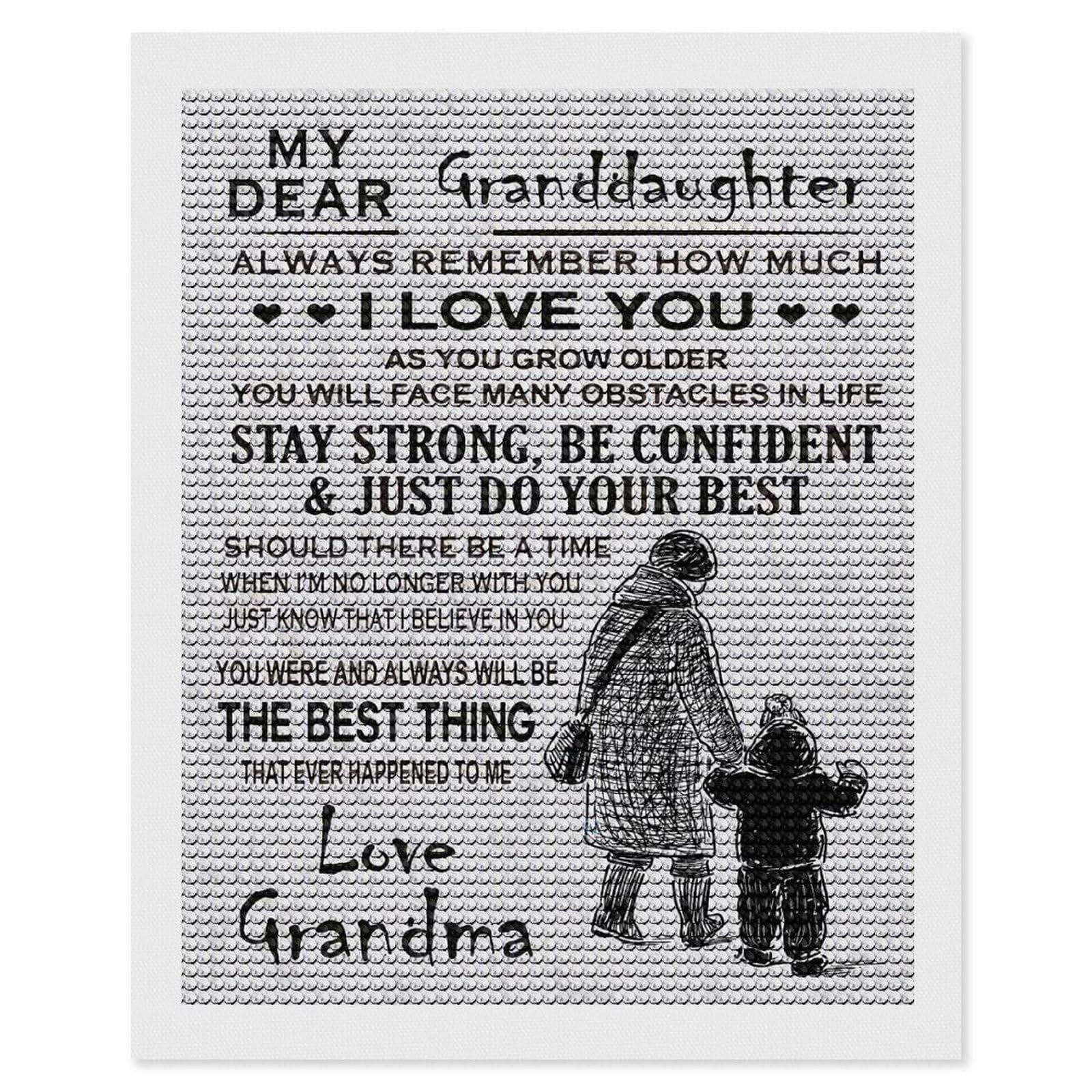 Junmoney My Dear Granddaughter Diamond Painting Canvas Set 16"x20", for Adults, Decorate Your Room, Festive Craft Gift, Office Decor