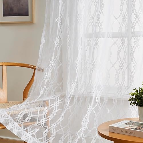 Miniatura 6 de Warm Home Designs Cortinas modernas para sala de estar o dormitorio. Cortinas negras transparentes de 63 pulgadas de largo con diseño geométrico
