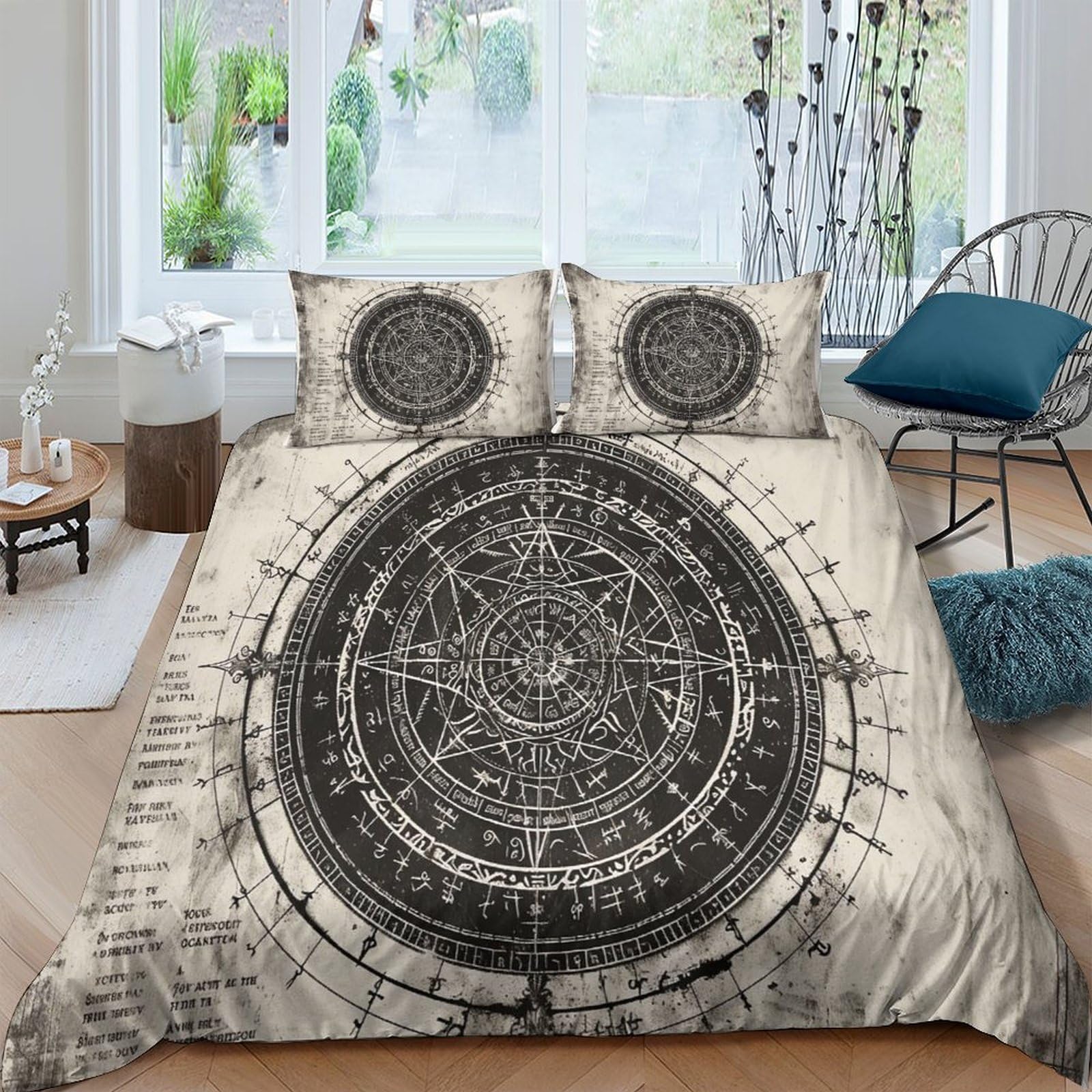 Housse de couette 140x200cm cercle mystique imprimé 3d avec sa taie d'oreiller pour lit single