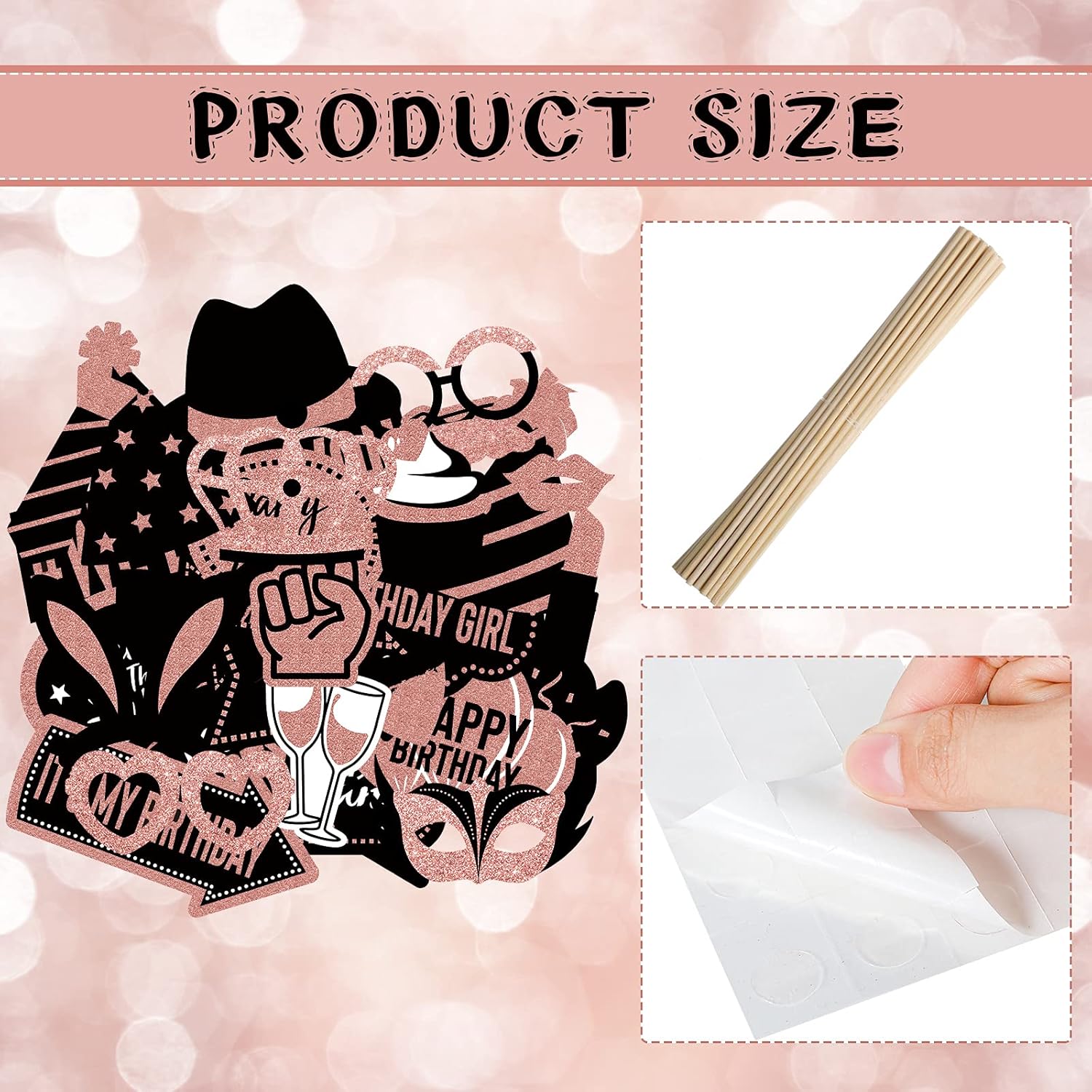 36 Pieces Rose Gold Birthday Photo Booth Props, Large Rose Gold Birthday Party Photobooth Props with Glitter for Girl Woman Birthday Parties Supplies : Home & Kitchen