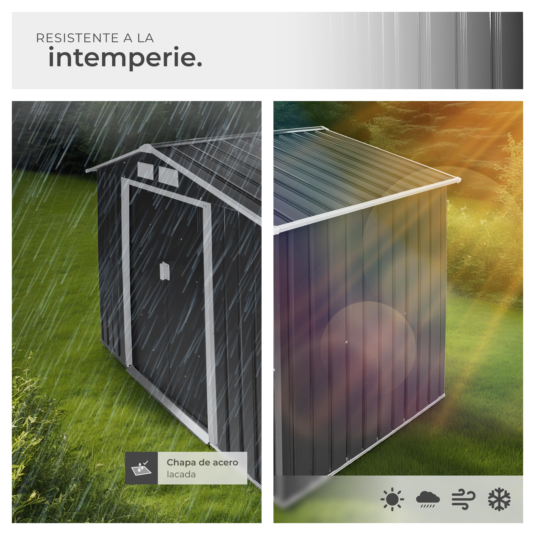 tectake® Cobertizo Jardín Metálico, Caseta Jardin Exterior, Almacenaje Herramientas Jardín, Bicicletas, Armario Jardin Exterior Metálico, Puerta Corredera, Volumen de 4,2 m³ - Gris/Blanco