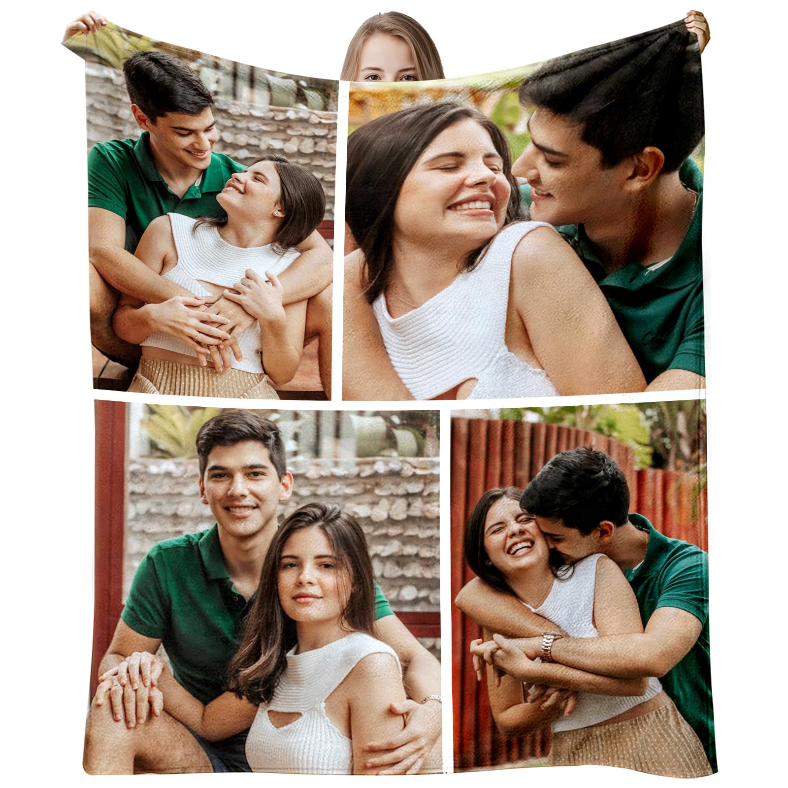 Ticbik 4 Photos Personalised Blanket,Personalised Photo Blanket For Adults,Custom Blanket,Photo Blanket,Customised Blanket