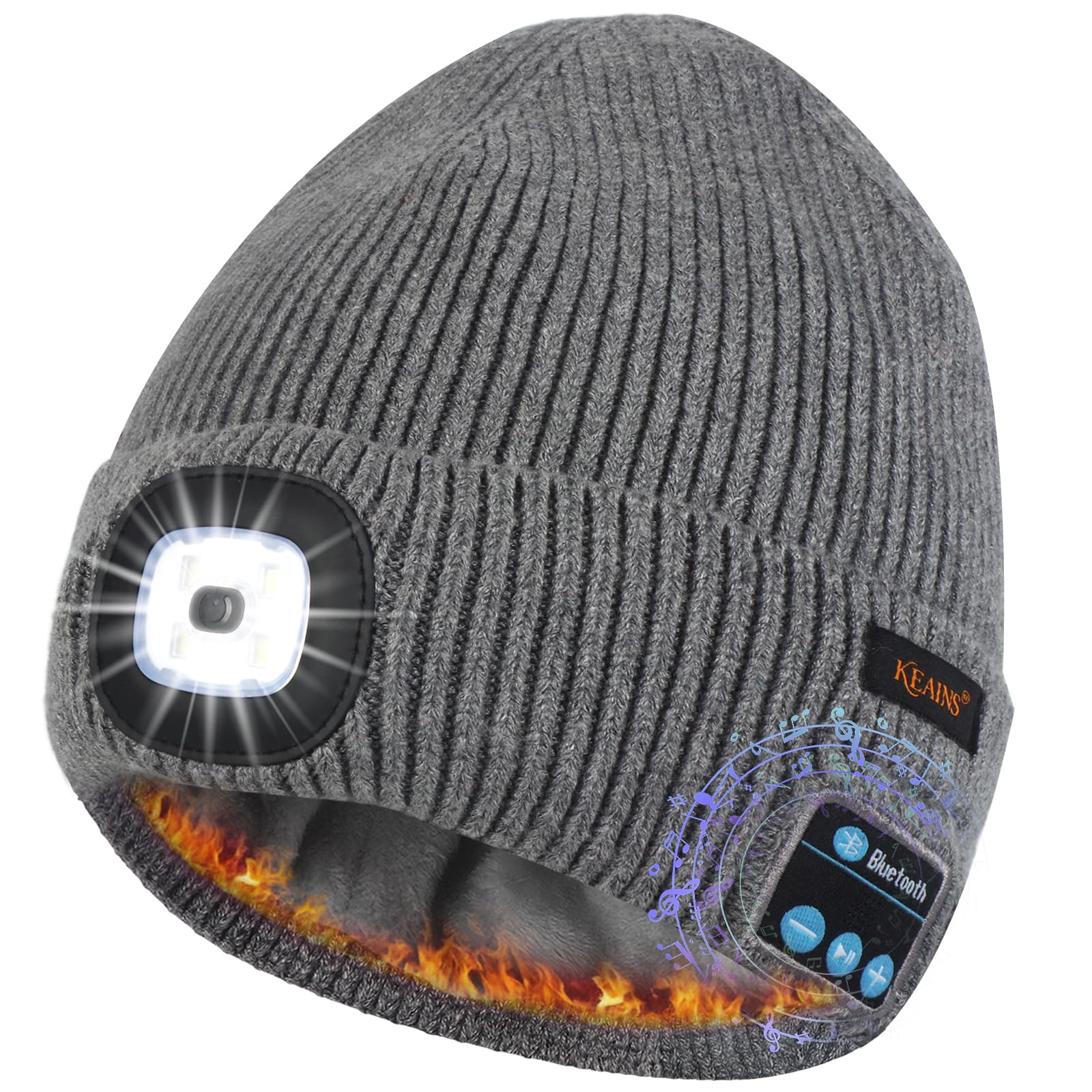 Bluetooth LED Beanie, Fleece Lined Winter Warm Music Hat with Light and Speaker Mic Headphones,Gifts for Men Women