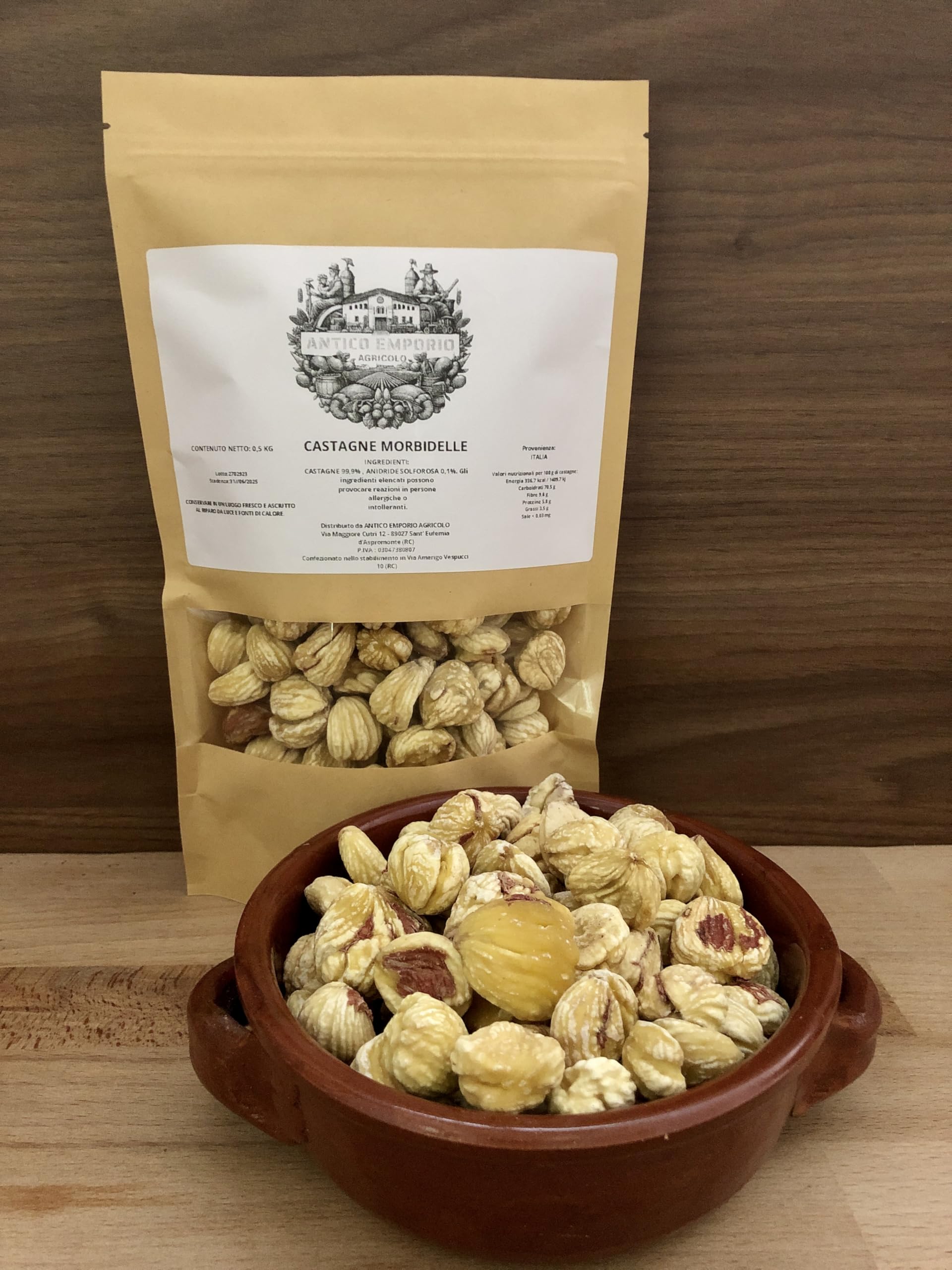 CASTAGNE SECCHE MORBIDELLE - Produzione Italiana - QUALITA' PREMIUM - In Sacchetto Richiudibile in Kraft - 0,5 Kg - Senza Sbiancanti o Coloranti Artificiali