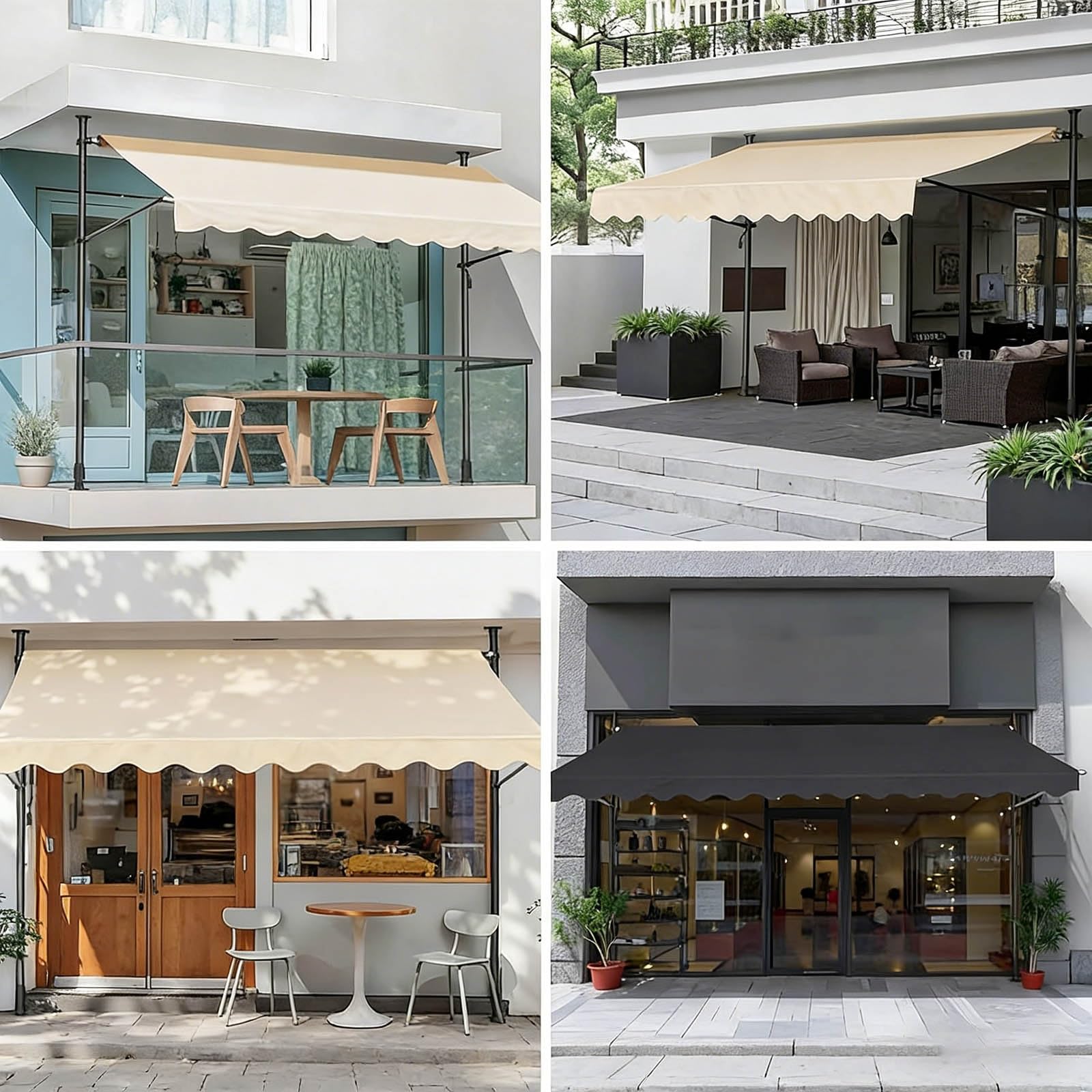 Store banne Manuel rétractable avec manivelle, auvent de terrasse sans perçage 3x3m, Protection Solaire et Pluie pour Jardin et Balcon(Black,79" x 59")