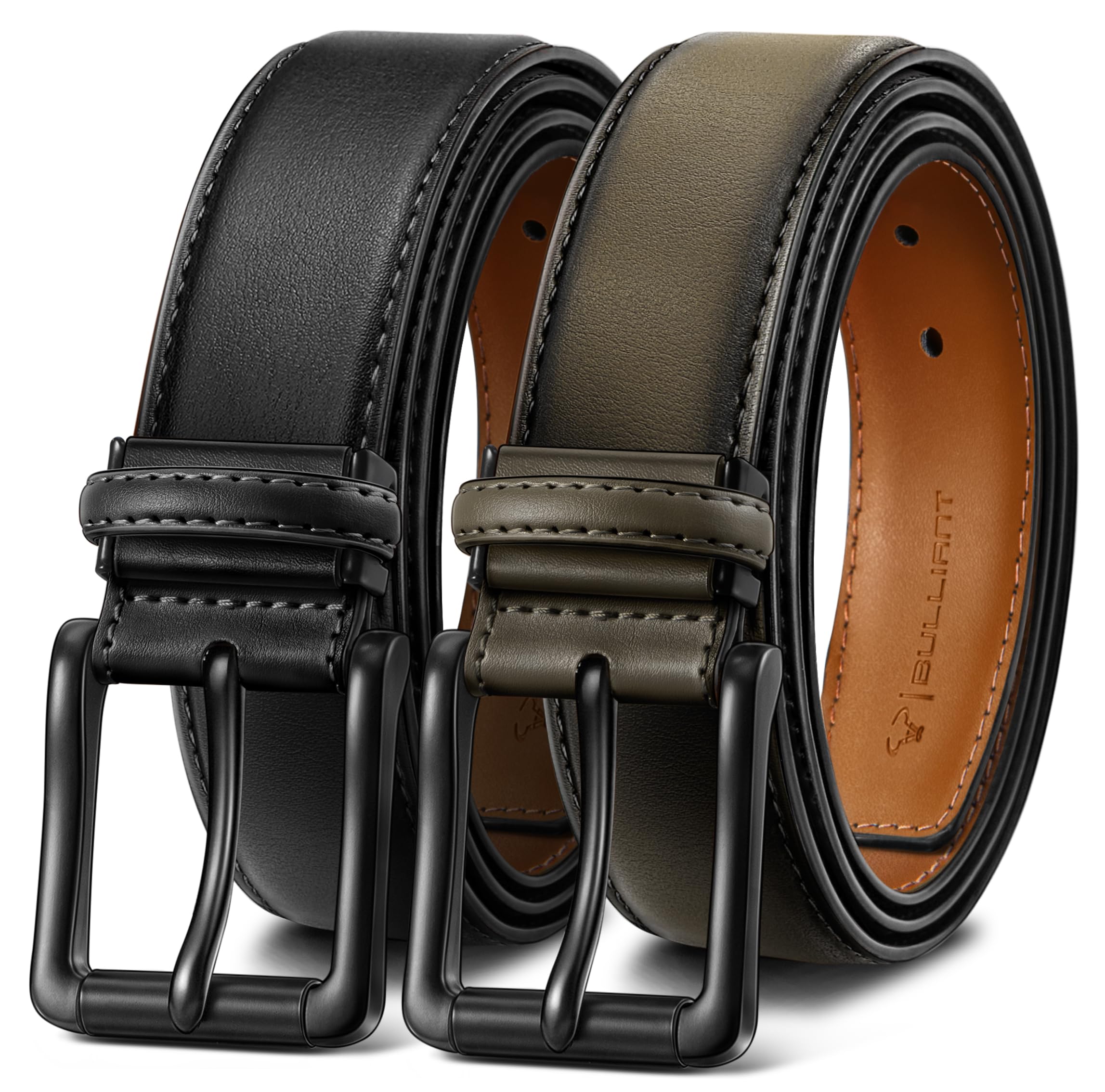 BULLIANT Gürtel Herren 2er Pack Ledergürtel mit 7 Löchern,Komfortabel für Anzug,Freizeit und Jeans,Breite 35mm