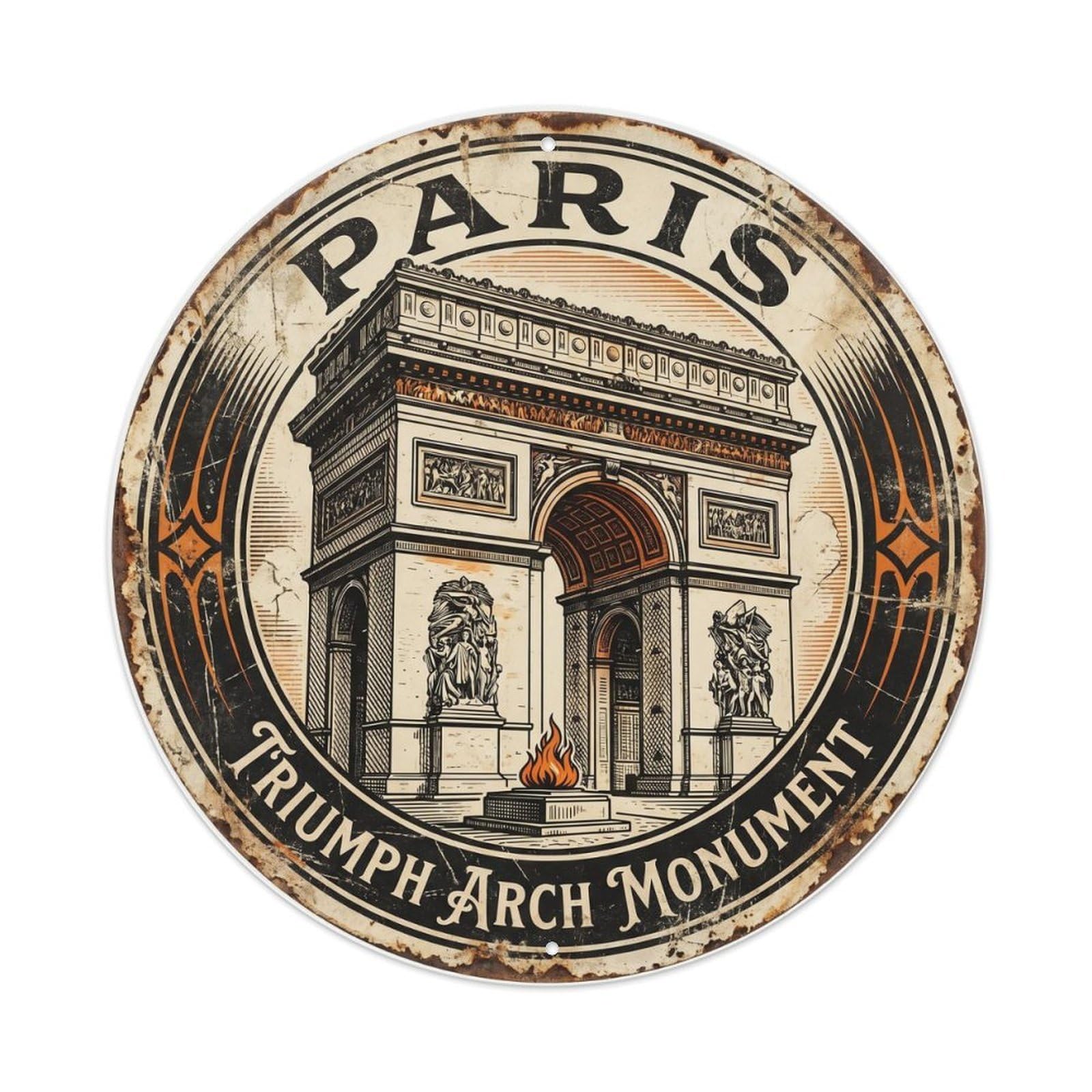 Vintage Travel Triumph Arch Paris Monument Metal Tin Sign