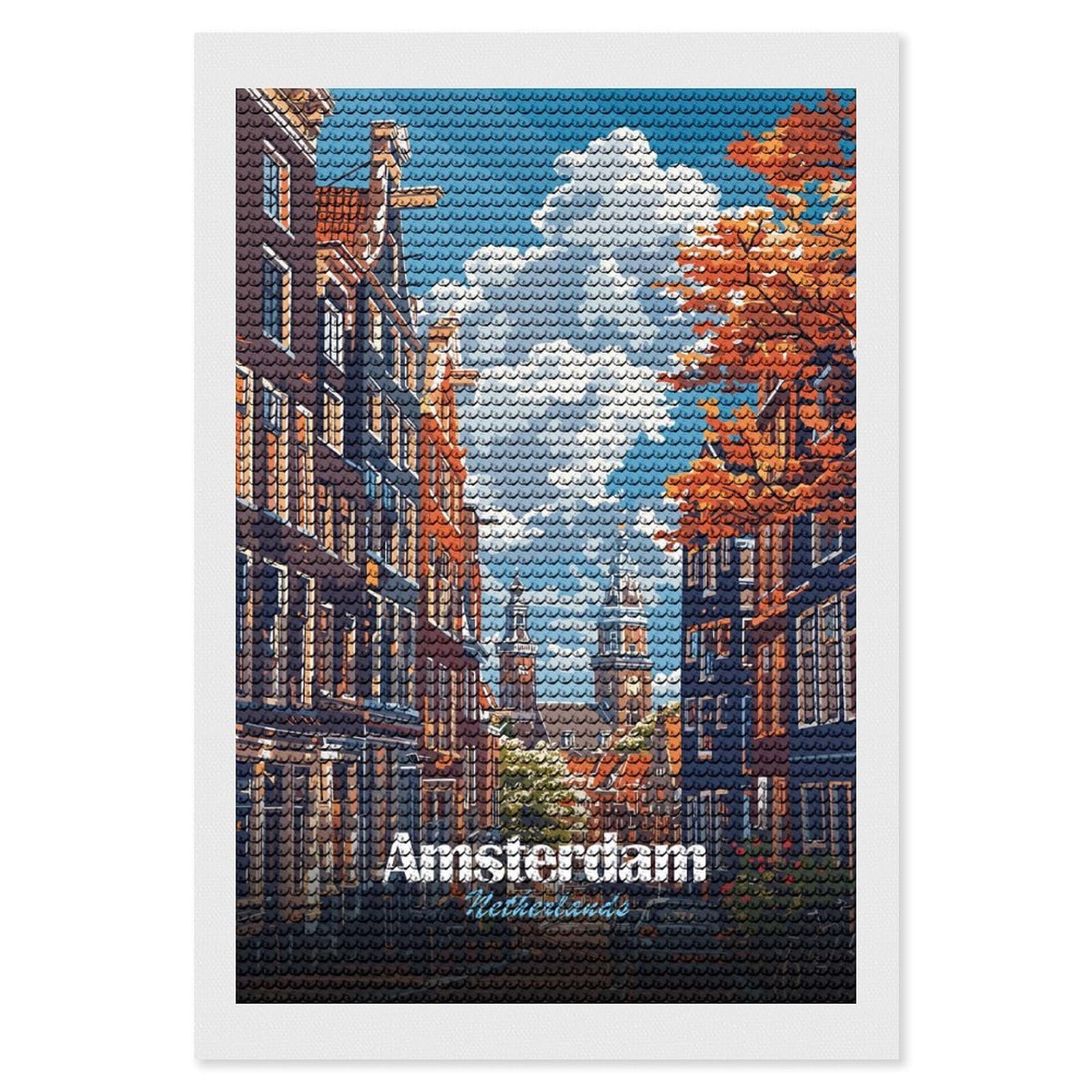 Junmoney Amsterdam Netherlands Cityscape Art Diamond Art Canvas 8"x12", Decorate Your Room, Mindful Craft Activity, Cosy Home Accent, Thoughtful Handmade Gift