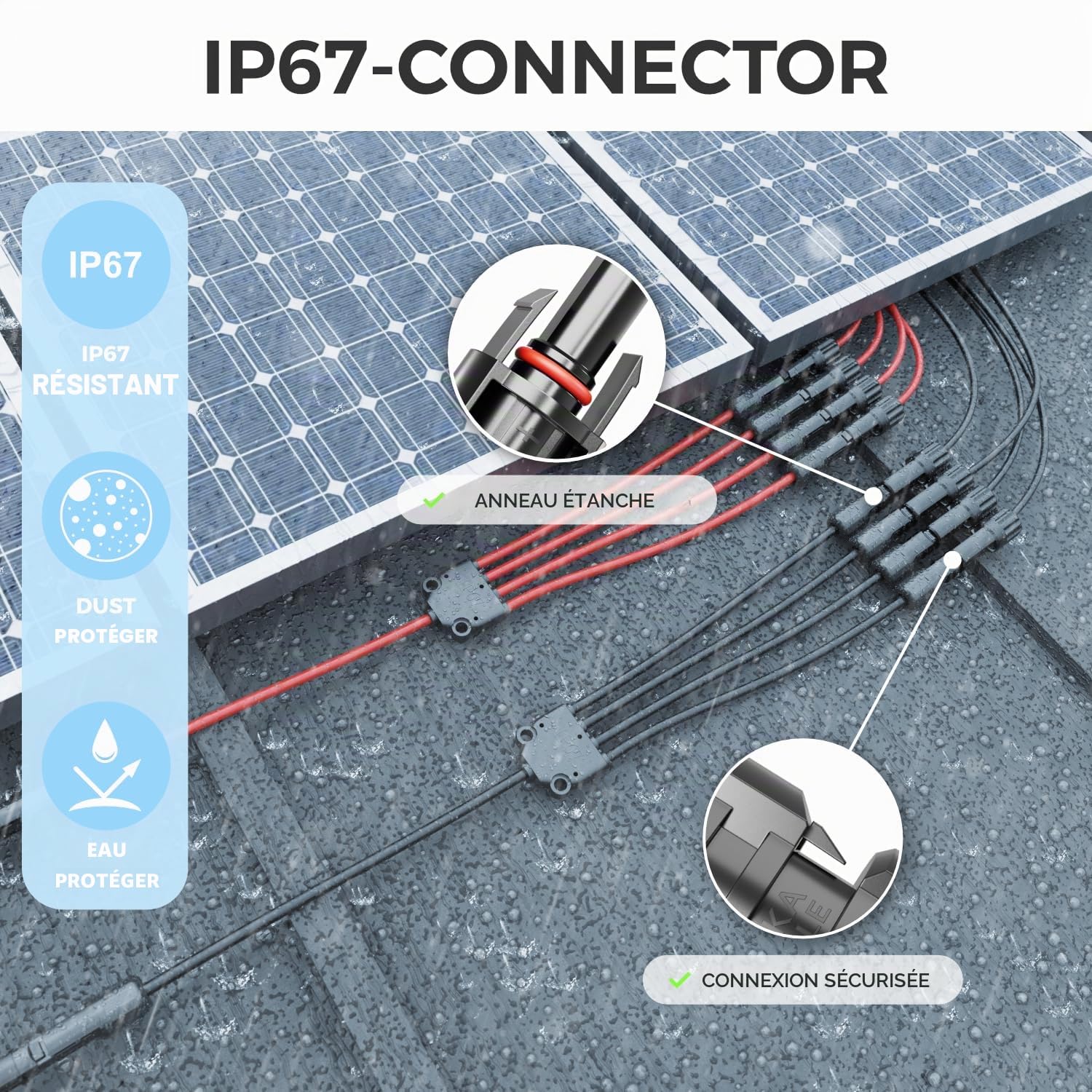 deleyCON Câble solaire Y 4/1 - Adaptateur 4 mm² - Fiche Y PV4 / adaptateur T IP68 1500 V - (M/FFFF, F/MMMM) - Pour installation PV