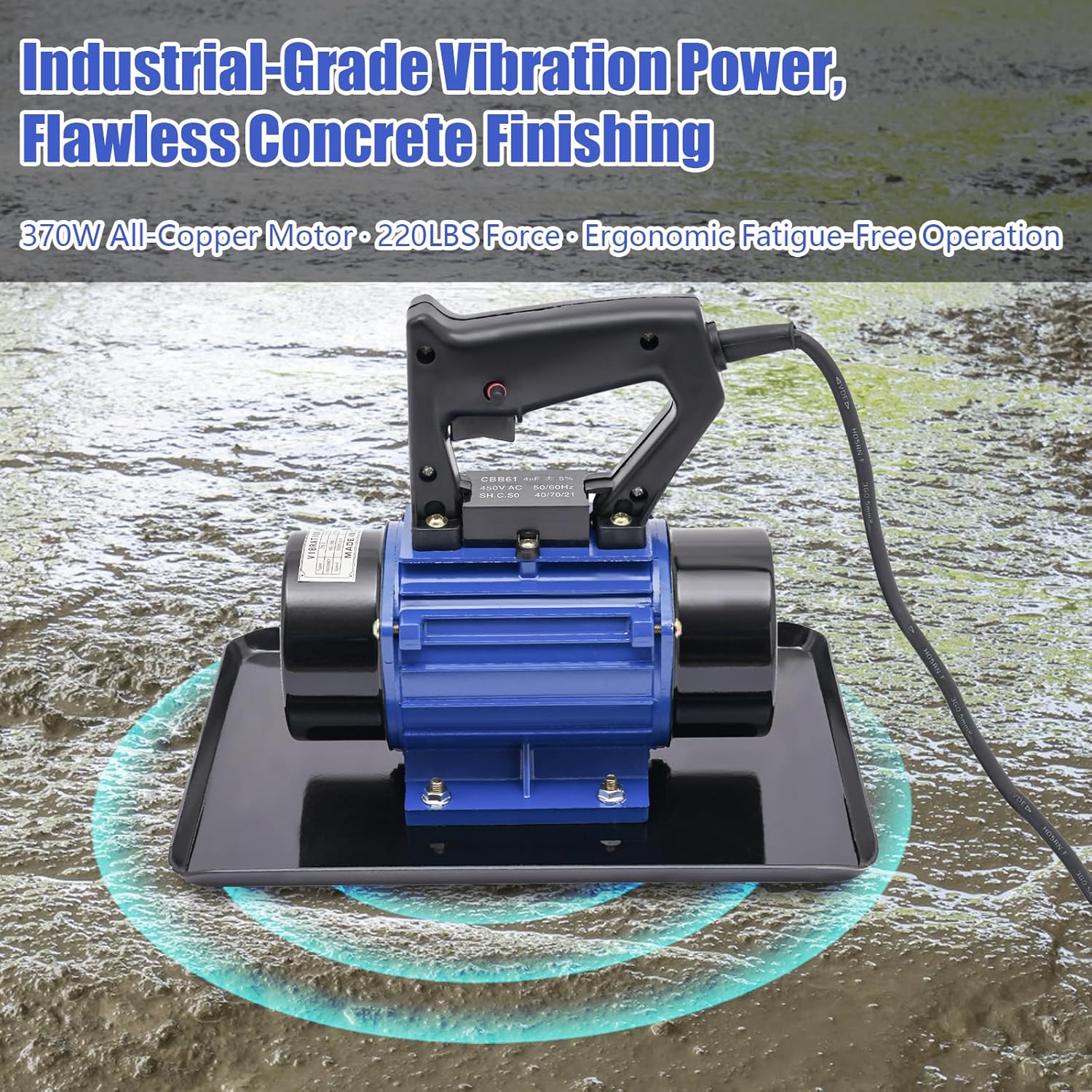 Electric Concrete Vibrator, 110V 370W Portable Cement Vibrating Machine, 3500 RPM Cement Smoother, Industrial Vibrating Troweling Machine