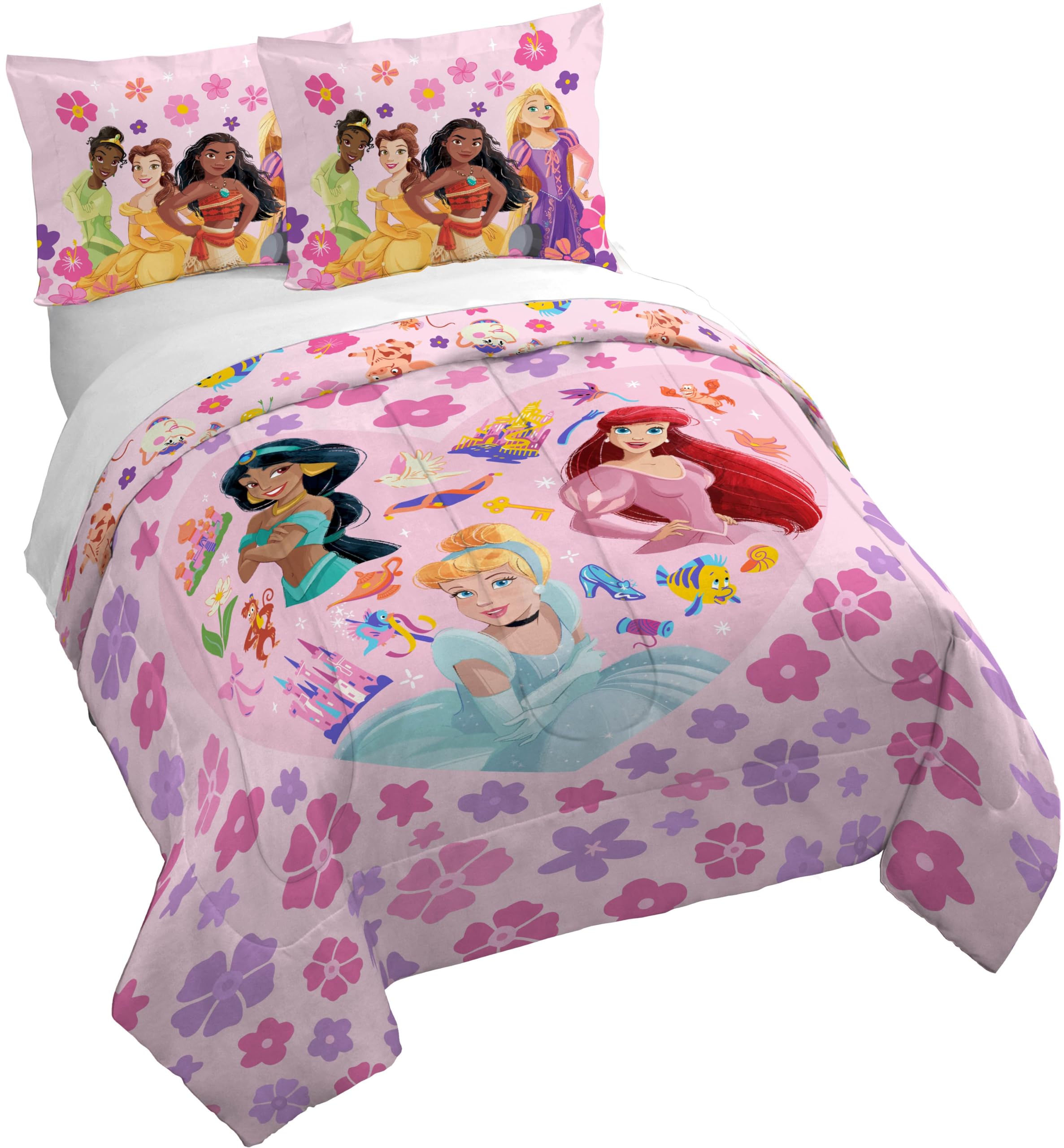 Jay Franco Duvet Cover Set - 3 Piece Comforter Cover and Sham Set, Super Soft Cozy Kids Bedding (Insert Not Included) Pink - Princess, Full