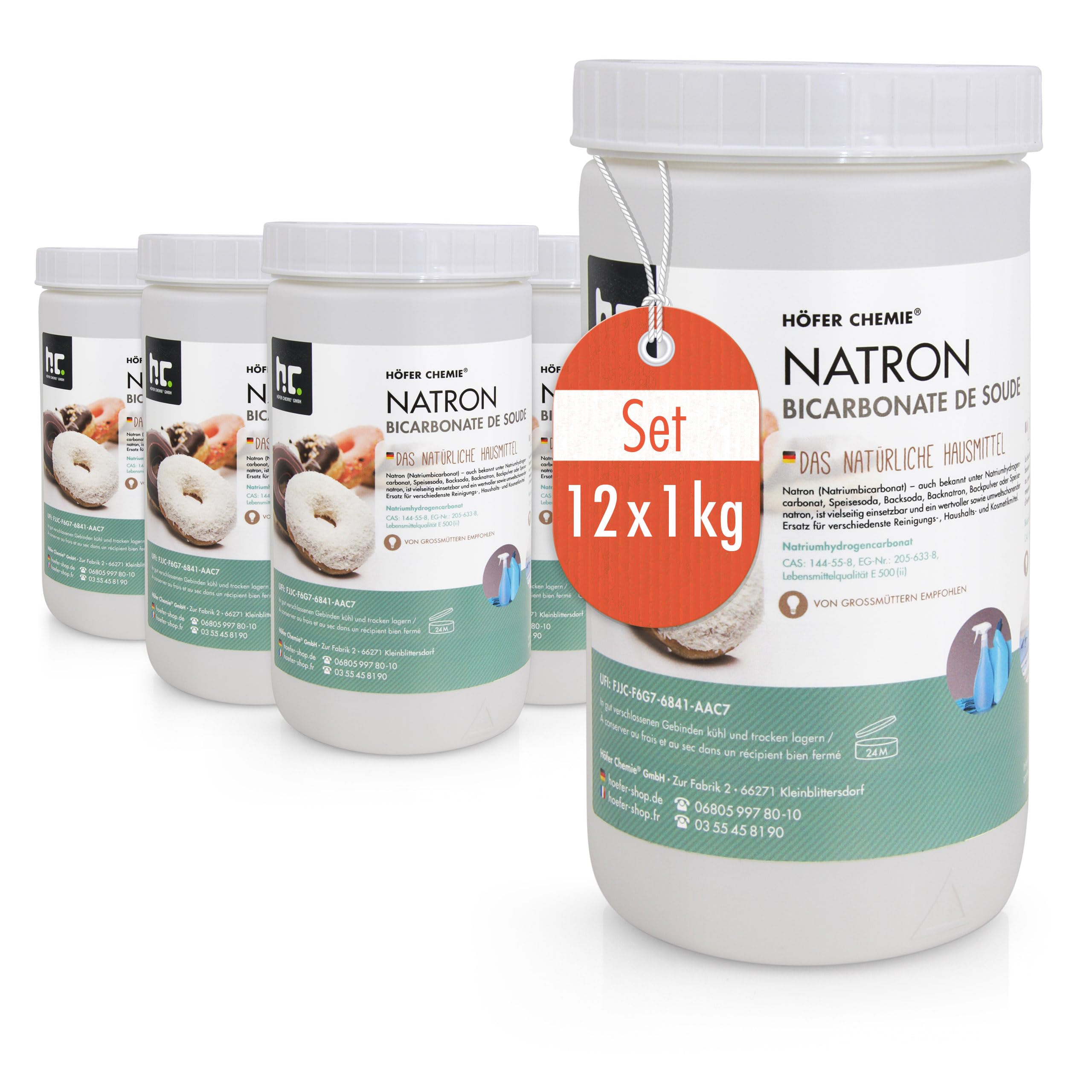 12 x 1 kg Natron Backsoda Natriumhydrogencarbonat in Lebensmittelqualität | (Natriumbicarbonat- Backsoda - NaHCO3)
