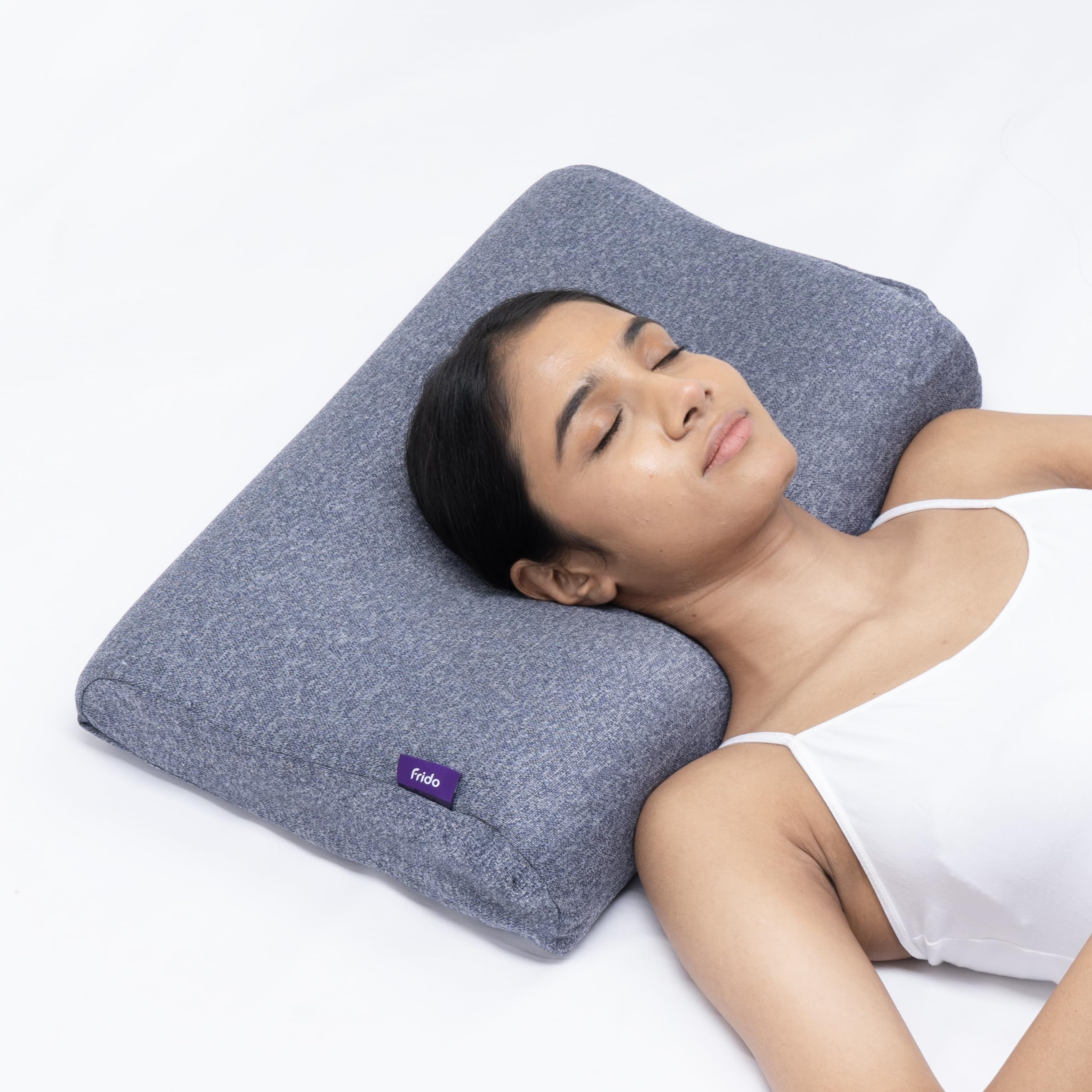 Frido Ultimate Cervical Neck Pillow for Pain Relief Sleep | Improves Posture & Spinal Alignment | Neck Pain Relief Cushion with Ultra Responsive Memory Foam & Skin Friendly Cover | Premium Blue