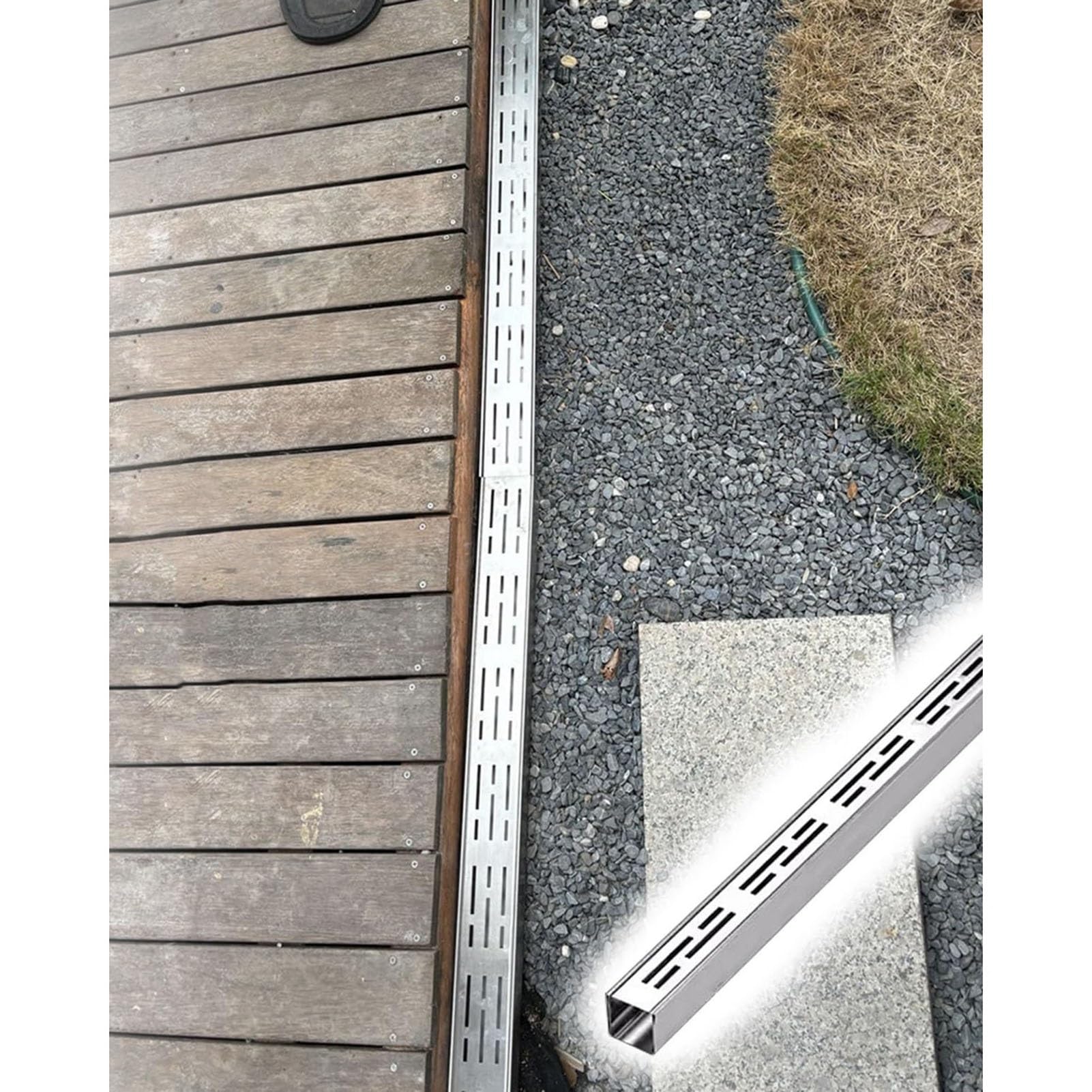 Générique Système de Drainage rectangulaire étroit pour patios extérieurs et plages de Piscine, kit de caniveaux Peu Profonds en Acier Inoxydable 304, idéal pour Les allé