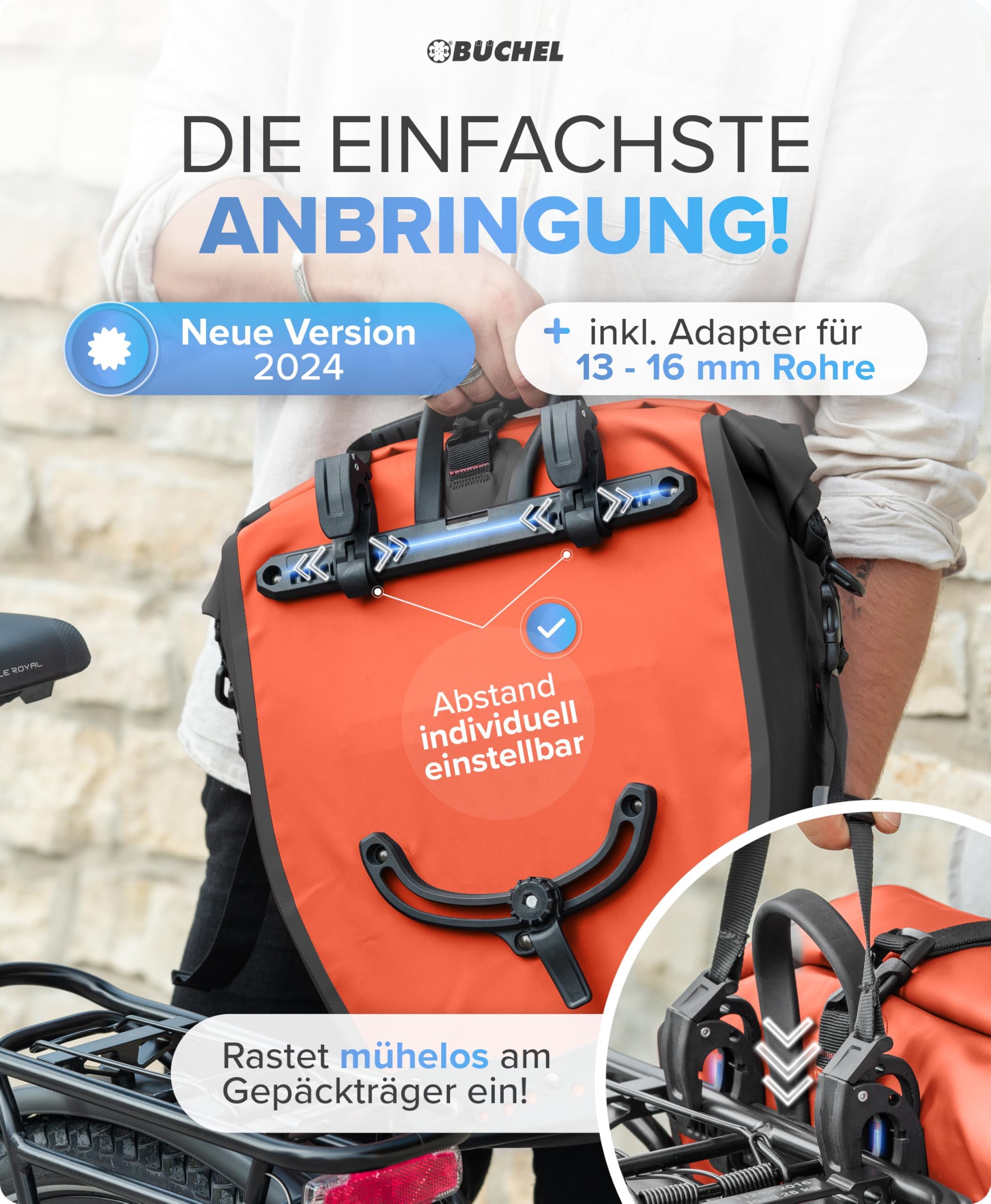 Büchel Alforjas para portaequipajes, 2 Unidades, 25,4 L – 100% Impermeable, con asa y Correa para el Hombro, Bolsa para Bicicleta, Bolsa para portaequipajes, Bolsas traseras para Bicicleta
