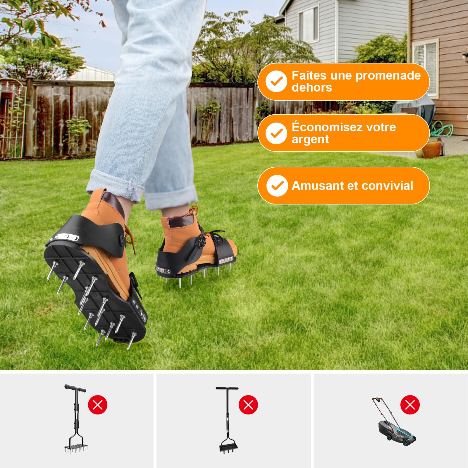 Aérateur Pelouse Chaussure, Aérateur de Gazon Chaussures Utiles, Chaussures pour Gazon- Réglable Grâce à des Sangles pour Terrasses Jardin Sol Pelouses Amélioration de la Qualité du Sol
