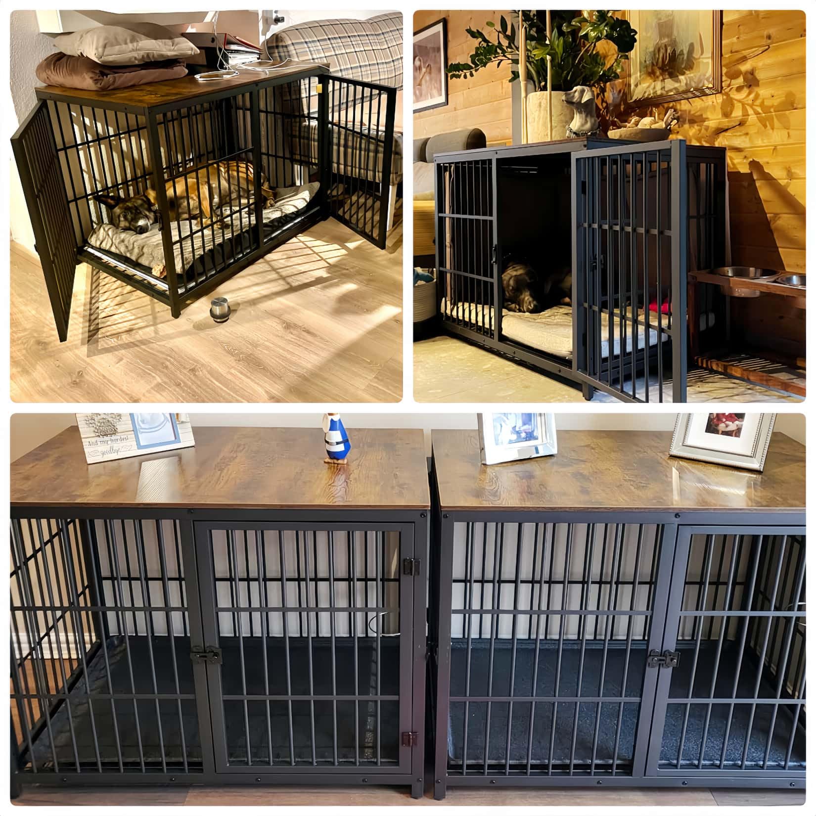 Bingopaw Jaula Perro Mediano Grande Mueble 107.4x71.4x81 cm con Hierro Fuerte Anticorrosivo y Superficie de Mesa Jaula Perros Madera con Cuerpo Conectable Dog Crate Medium Large (Negro, XL)