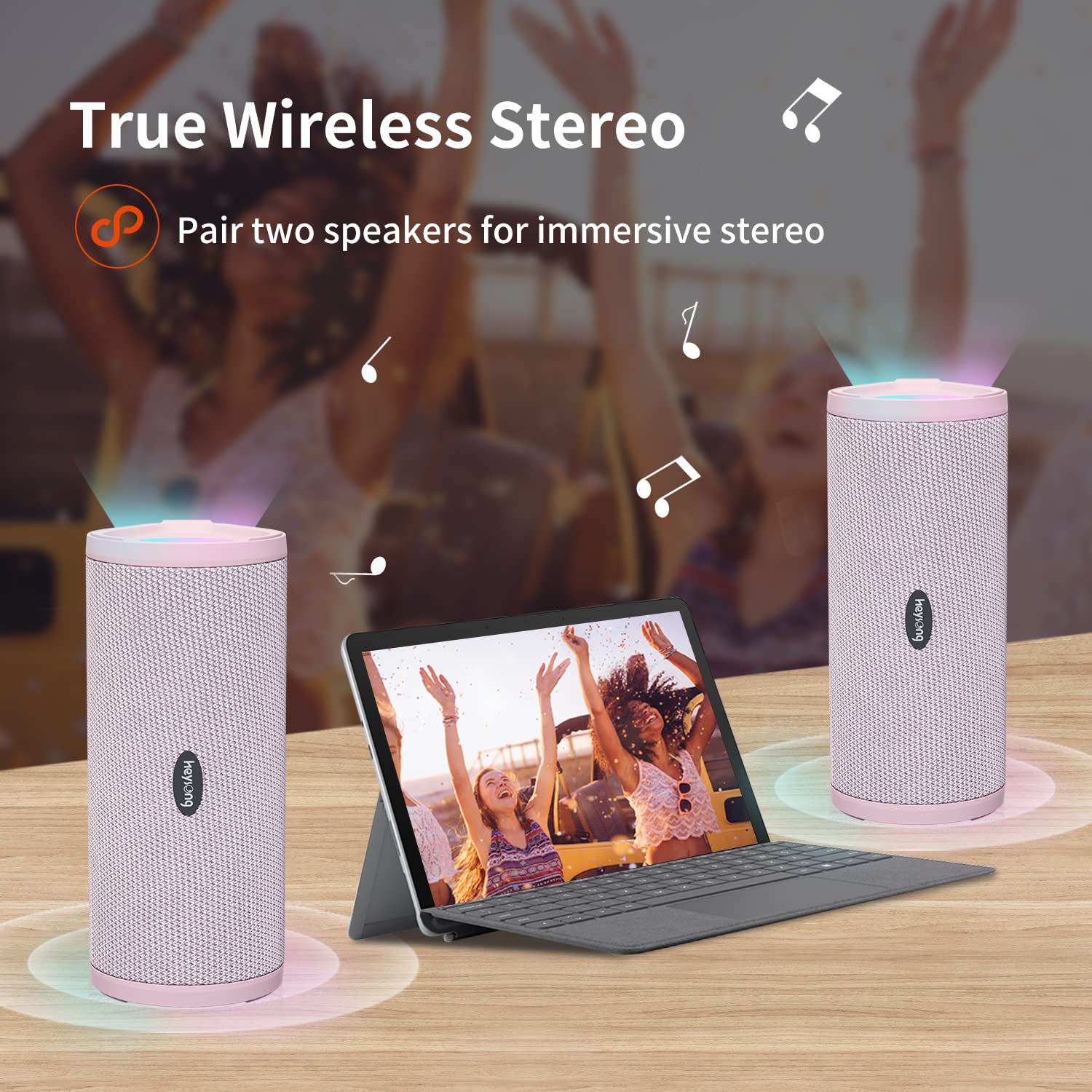HEYSONG Altoparlante Bluetooth portatile, impermeabile, wireless, altoparlanti esterni con luce LED, bassi migliorati, IPX7 galleggiante, riproduzione 40 ore, scheda TF, stereo wireless per feste,