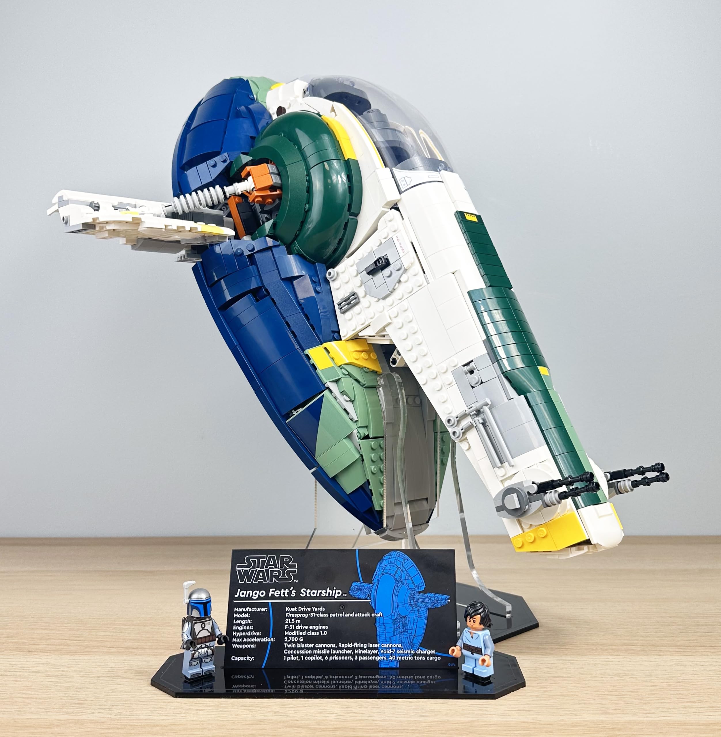 Brick Nest Acrylic Display Stand for LEGO Star Wars Jango Fett's Firespray-Class Starship 75409, Clear/Transparent
