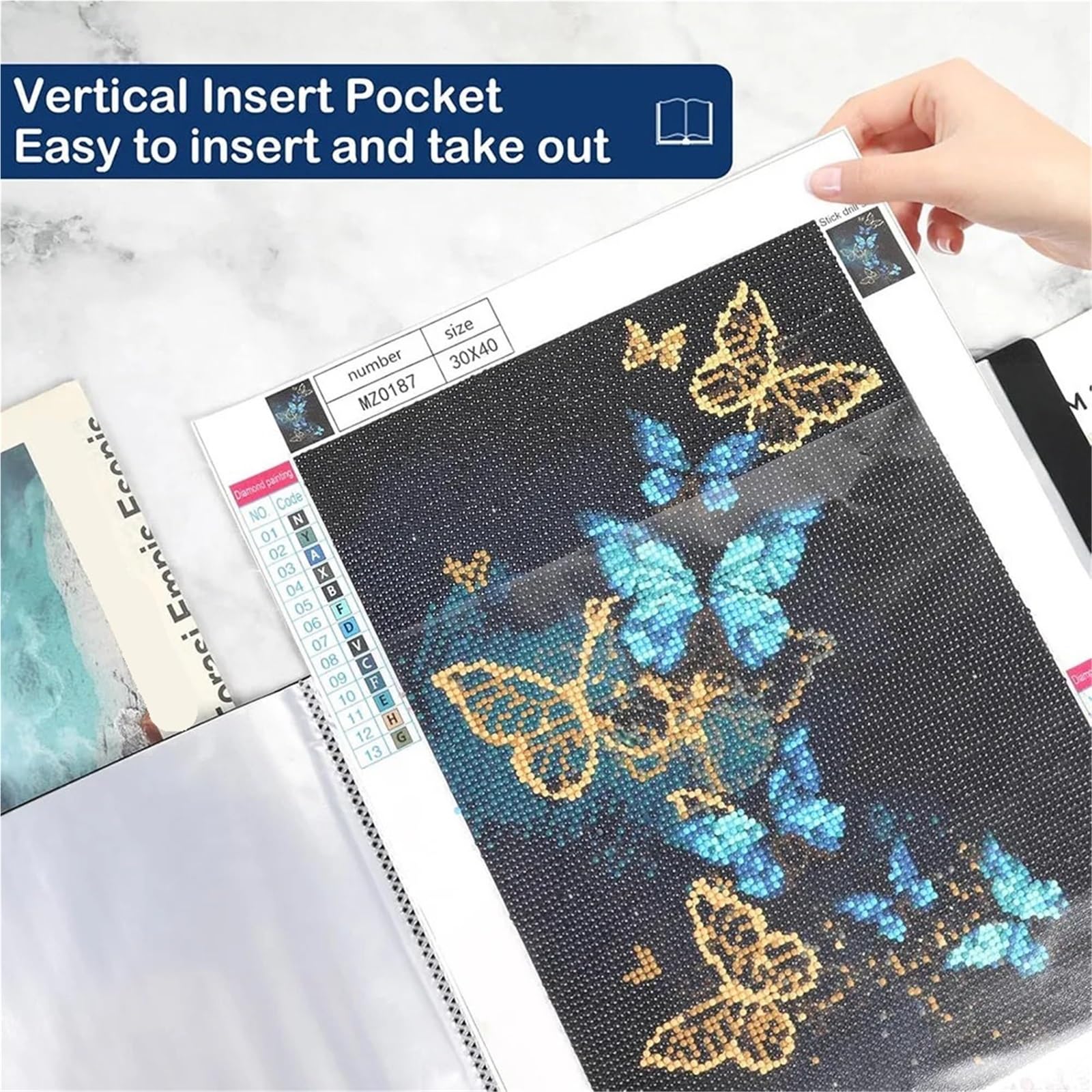 2PCS 30/60 Pagine Pittura Diamante Libro di Stoccaggio Portfolio Presentazione Tasche Trasparenti Cartella Album Foto Strumento Cancelleria per Casa, Ufficio(Blue-60Pages)