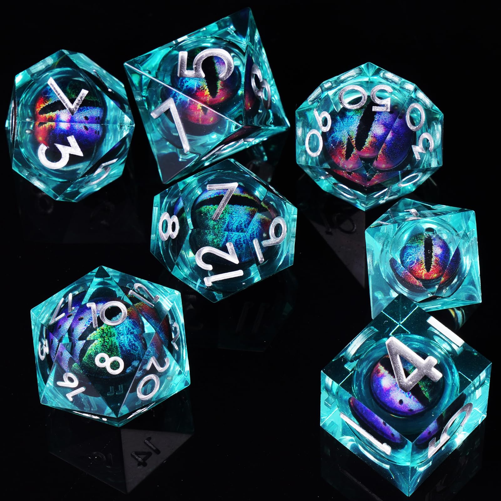 ORUZA 7 PCS Dragon Eye DND Dice Liquid Core D&D Dice Resin Sharp Edge Polyhedral D&D Dice Set for Dungeons and Dragons Role Playing Die D20 D12 D10 D8 D6 D4 D% - Image 3