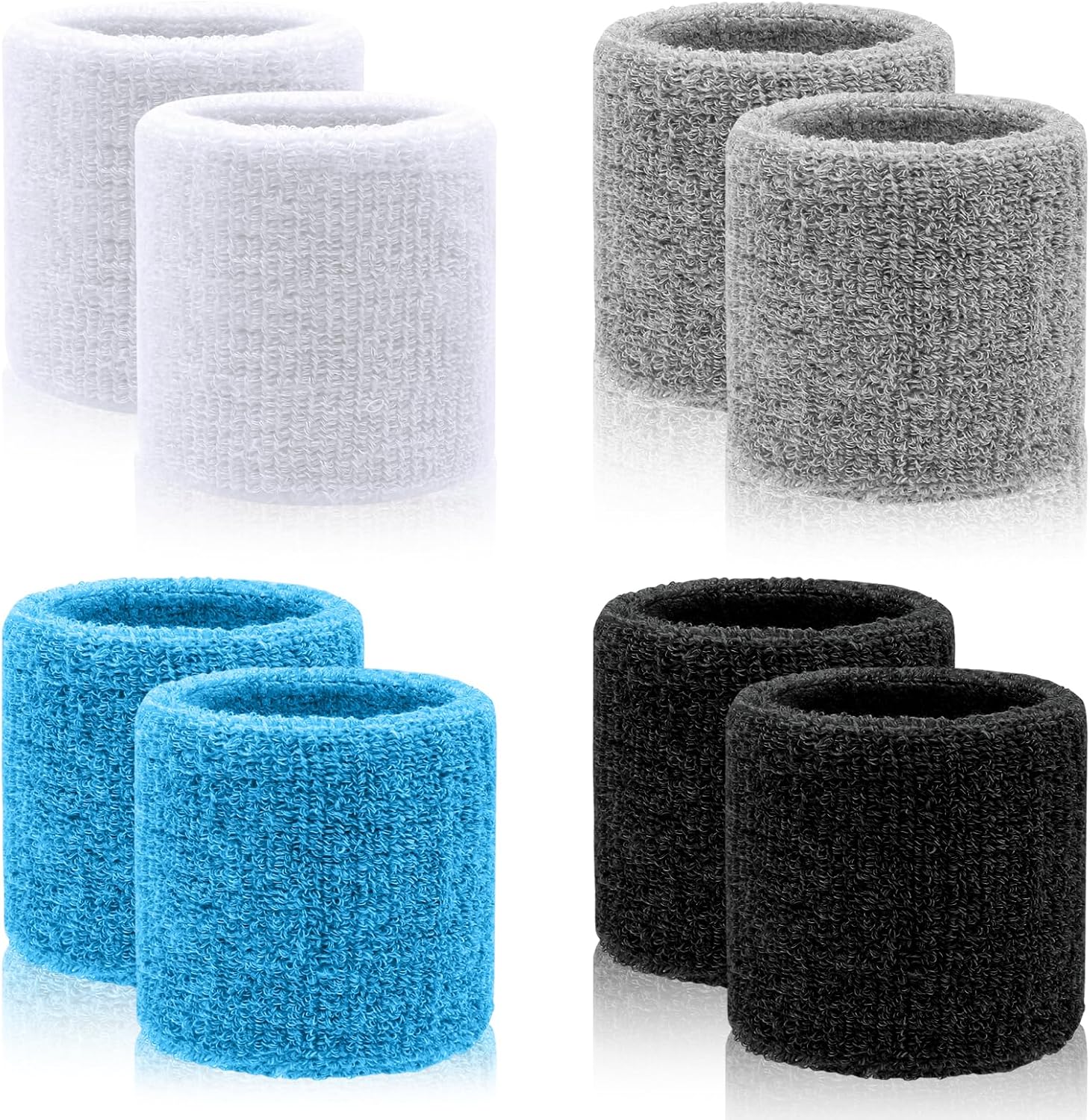 Wrist Bands for Sweat, Wristbands Sports for Men & Women, Moisture Wicking Breathable Athletic Cotton Terry Cloth Sweatband for Tennis, Basketball, Football, Running, Gym, Working Out (Set of 4 Pairs)