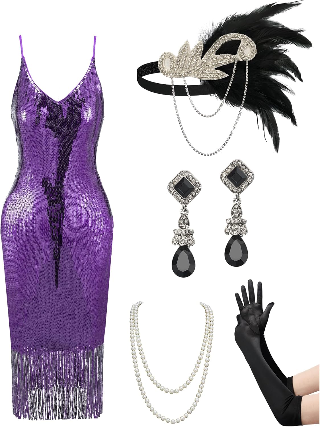 YESSA Flapper Dresses 1920s Gatsby Dresses for Women Roaring 20s Costumes Great Gatsby Outfits with 20s Accessories Set