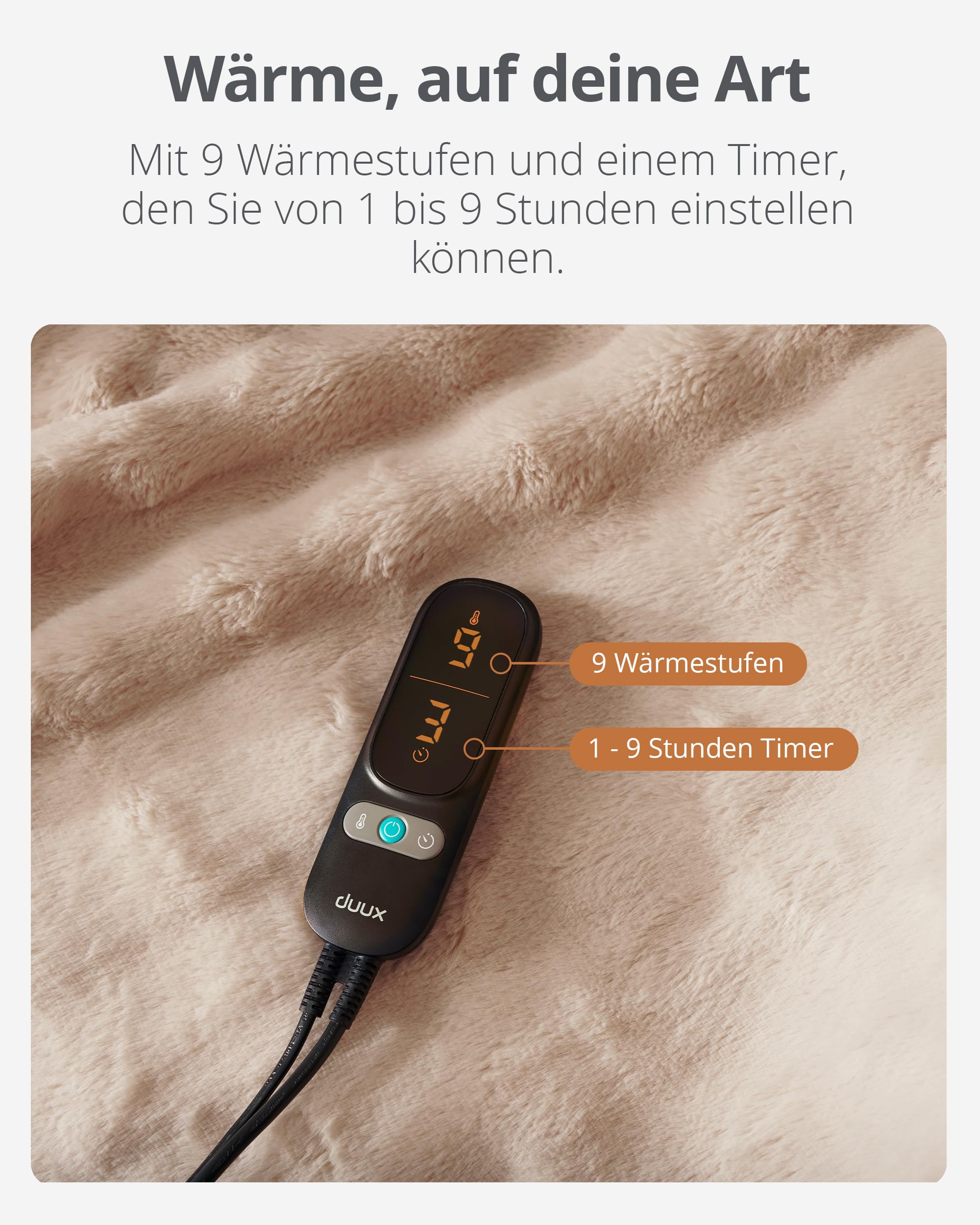 Duux Yentl Bubble Elektrische Wärmedecke – 200x200 cm – Extra Weich – 9 Heizstufen & Timer – Waschbar – Überhitzungsschutz – Energiesparend – Grau
