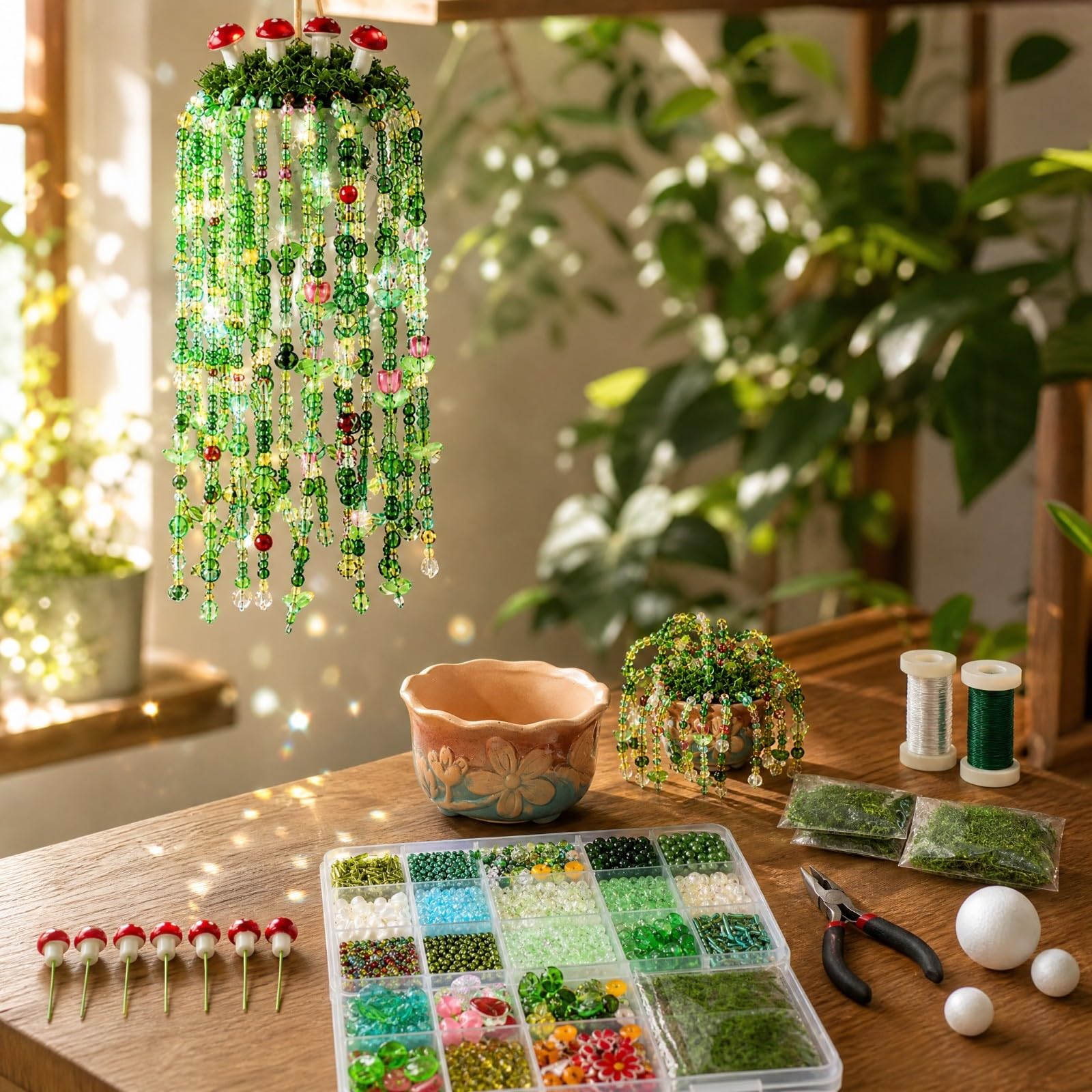 PETSOLA Kit Perles à Thème Végétal Accessoires Translucide Kit Création D'ornemen Végétaux Suspendus Adapté pr Débutan pr