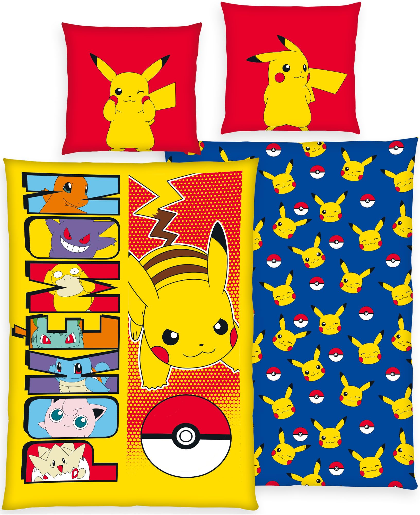 Linon Kinder Wende-Bettwäsche Pokémon Motiv Go Pikatchu Neu & Ovp Renforcé - 135 x 200cm + 80 x 80cm 100% Baumwolle Pokemon Kinderbettwäsche deutsche Größe