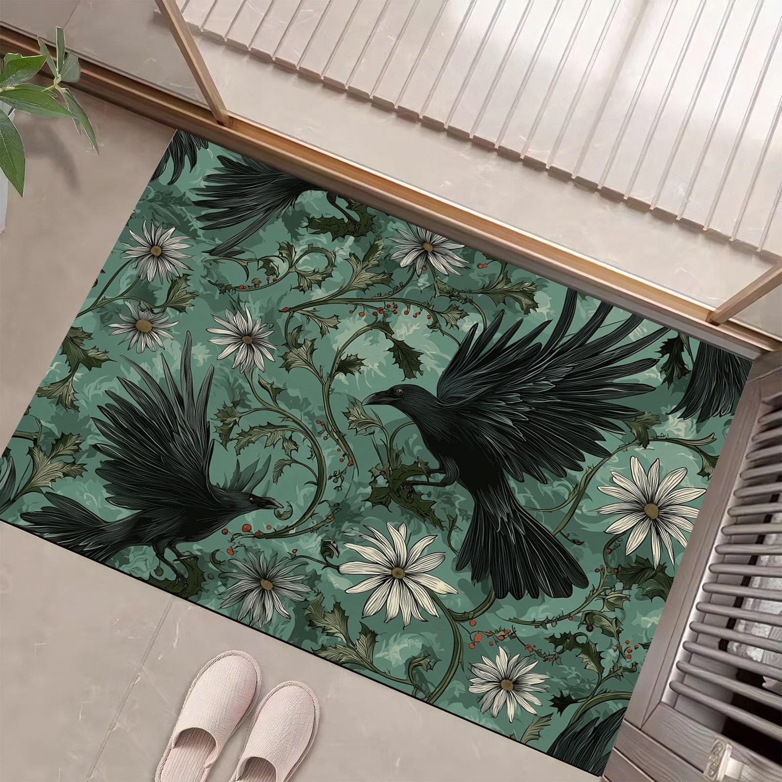 Paillassons intérieur Marguerite vert émeraude pour une entrée de maison cosy et propre