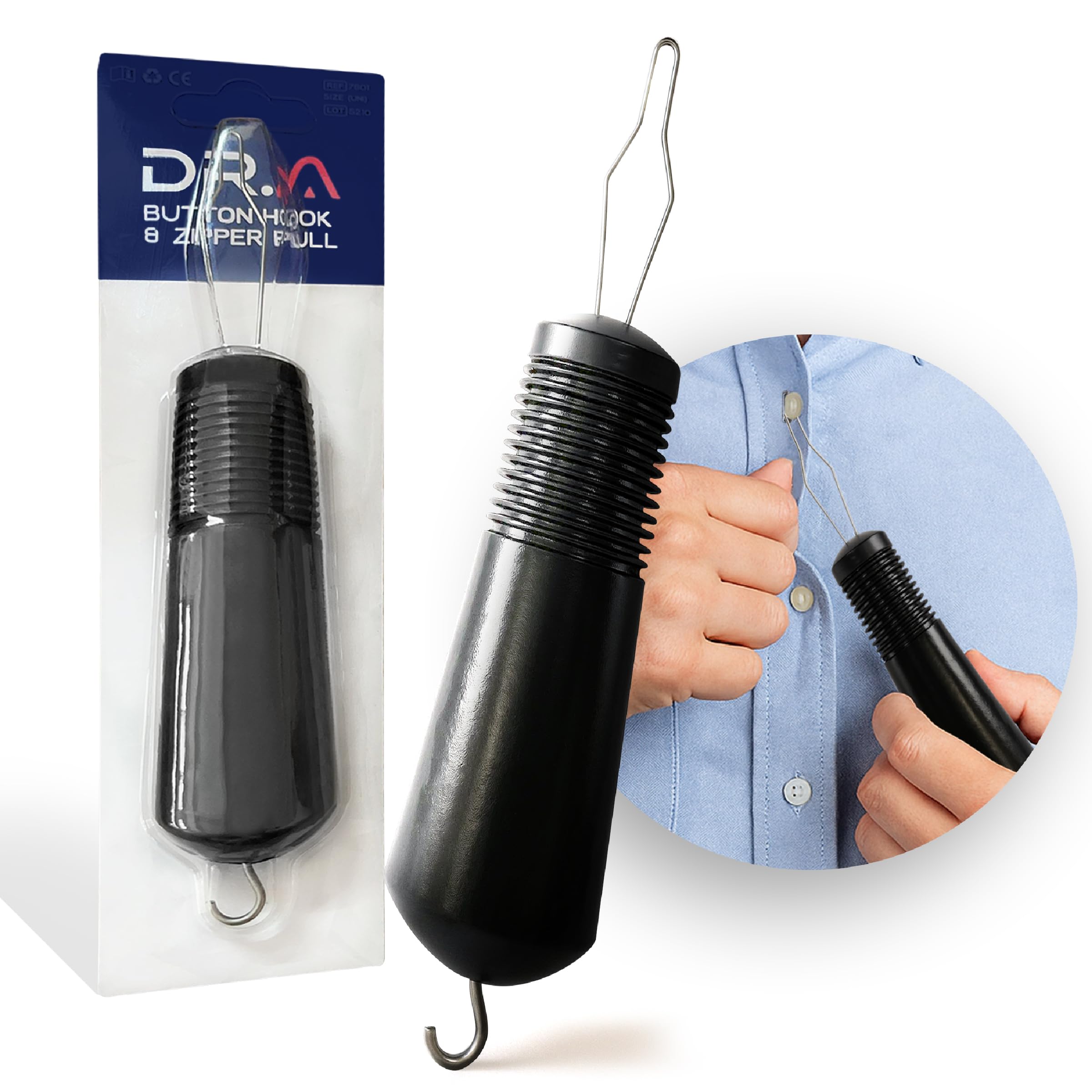Button Hook & Zipper Pull, Assist, Helper Device, Dress Clothes Tool, Button Shirts Aid, One Hand, Disability, Handicapped and Seniors by Dr. Arthritis (Single)