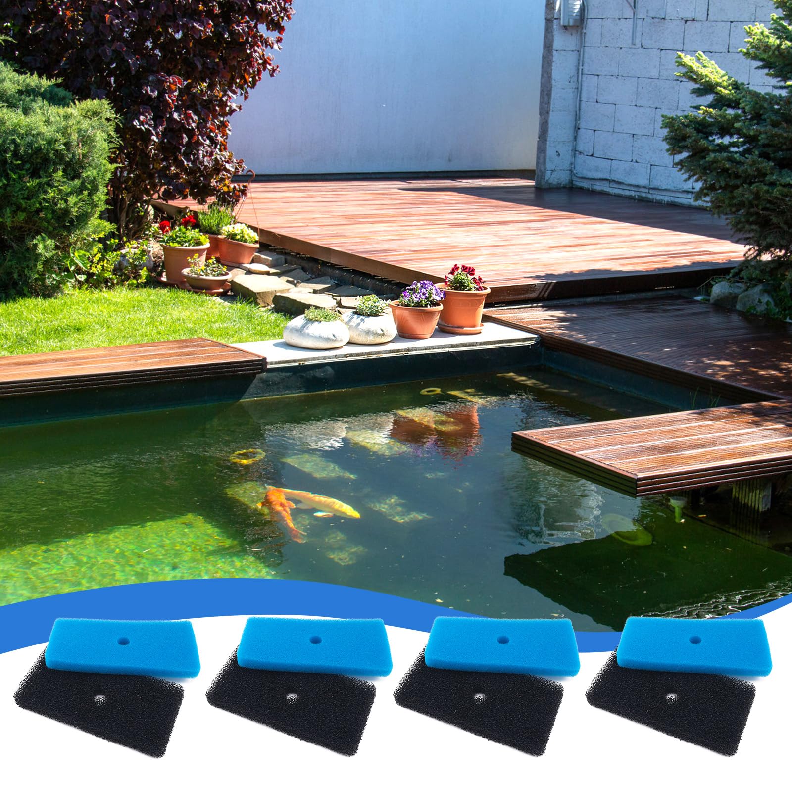 Tinoaly 4 Tampons Filtrants pour Bassin, Grossiers et Fins Compatibles avec Les Boîtes 52231 et 52229 pour Aquariums Extérieurs Fontaines