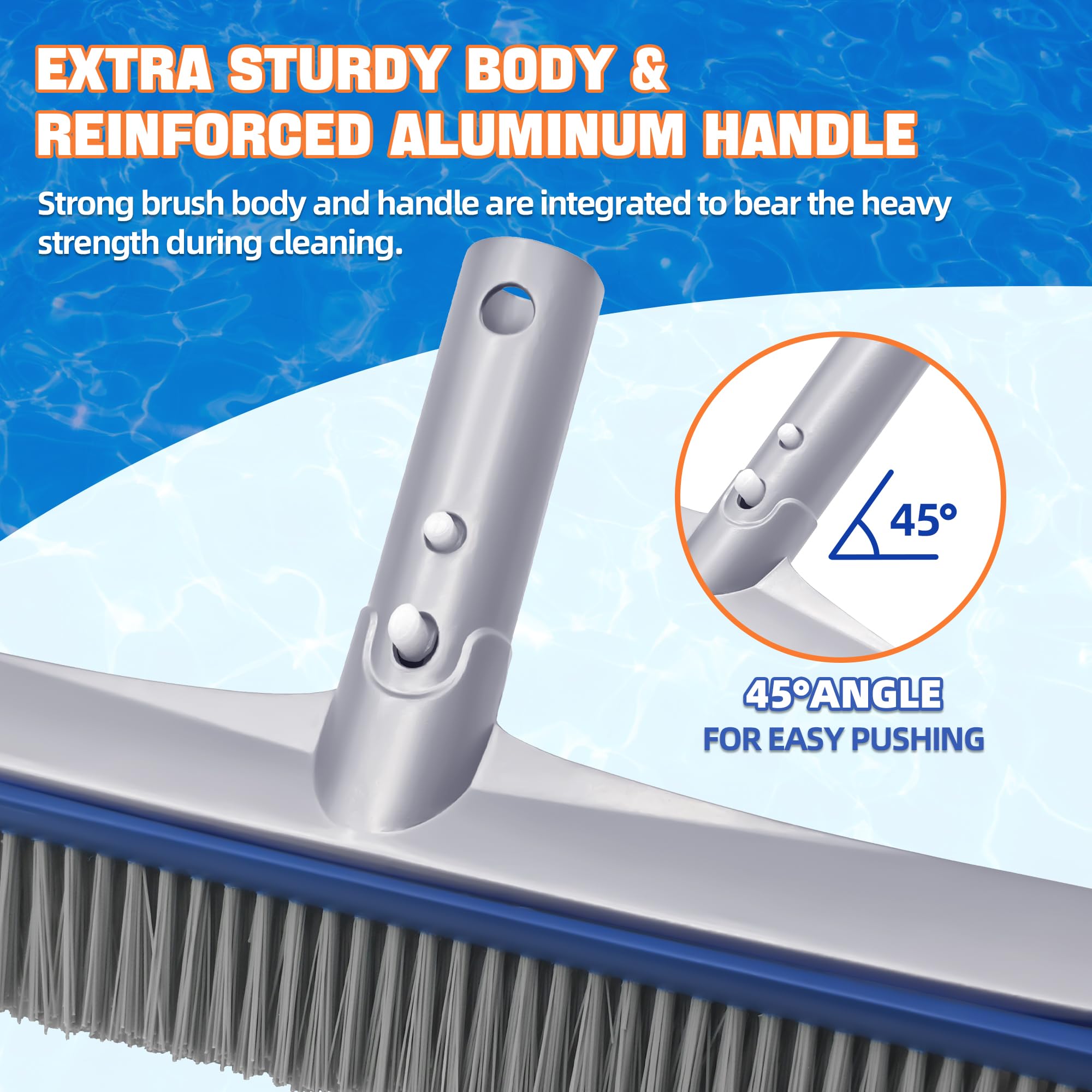 PooLiFE 17,5" Poolbürste Mit Schweres Aluminium-Rückteil und Griff 45cm Poolbürsten Nicht mit Teleskopstange