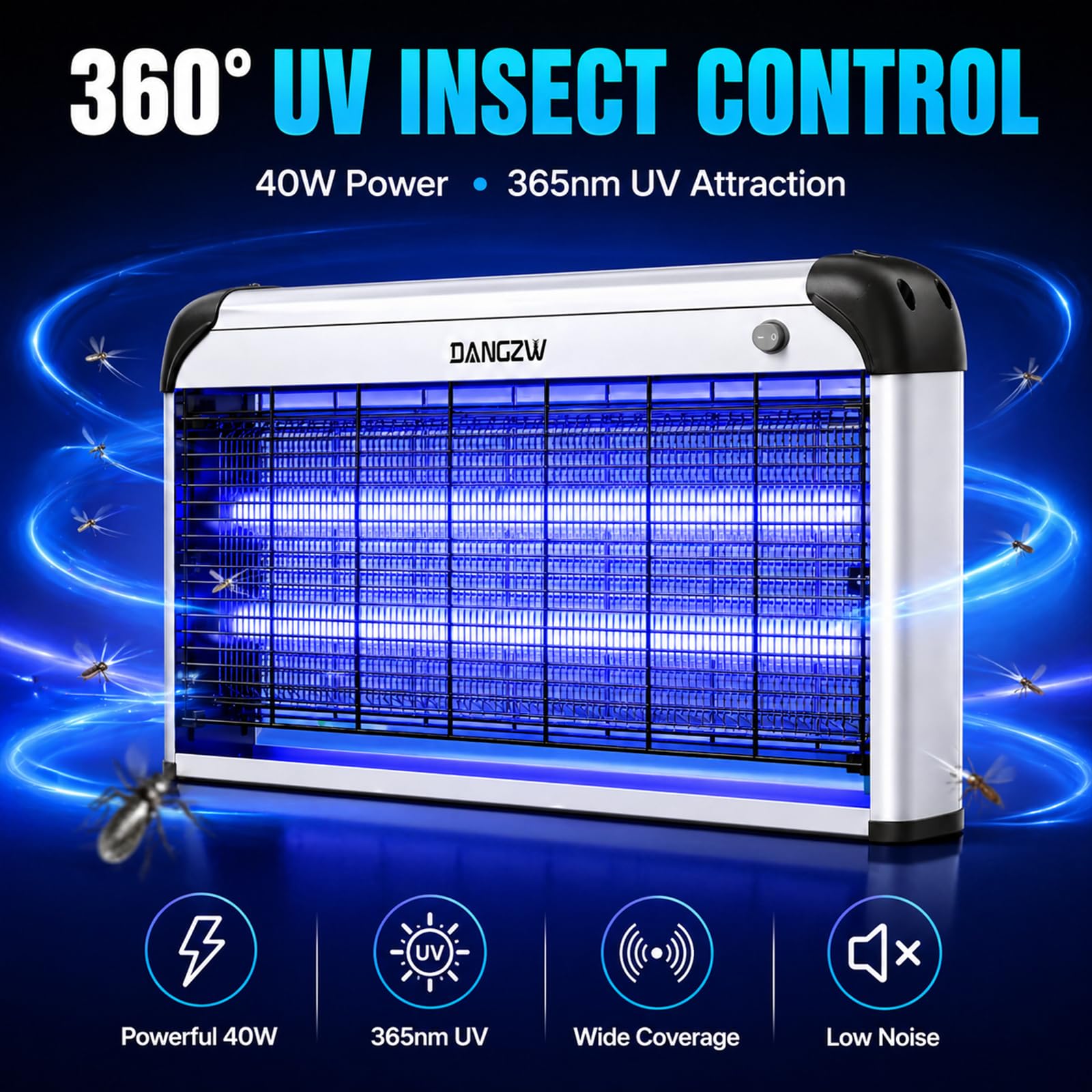 Lampe Anti Moustique Électrique 2500V 40W UV Destructeur d'Insectes Attrape Mouche avec Bac Amovible