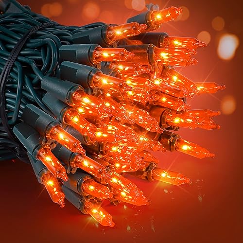 woohaha Luces de Halloween para exteriores, paquete de 2 bombillas incandescentes de 13 pies, 50 luces incandescentes y mini luces de cable verde,