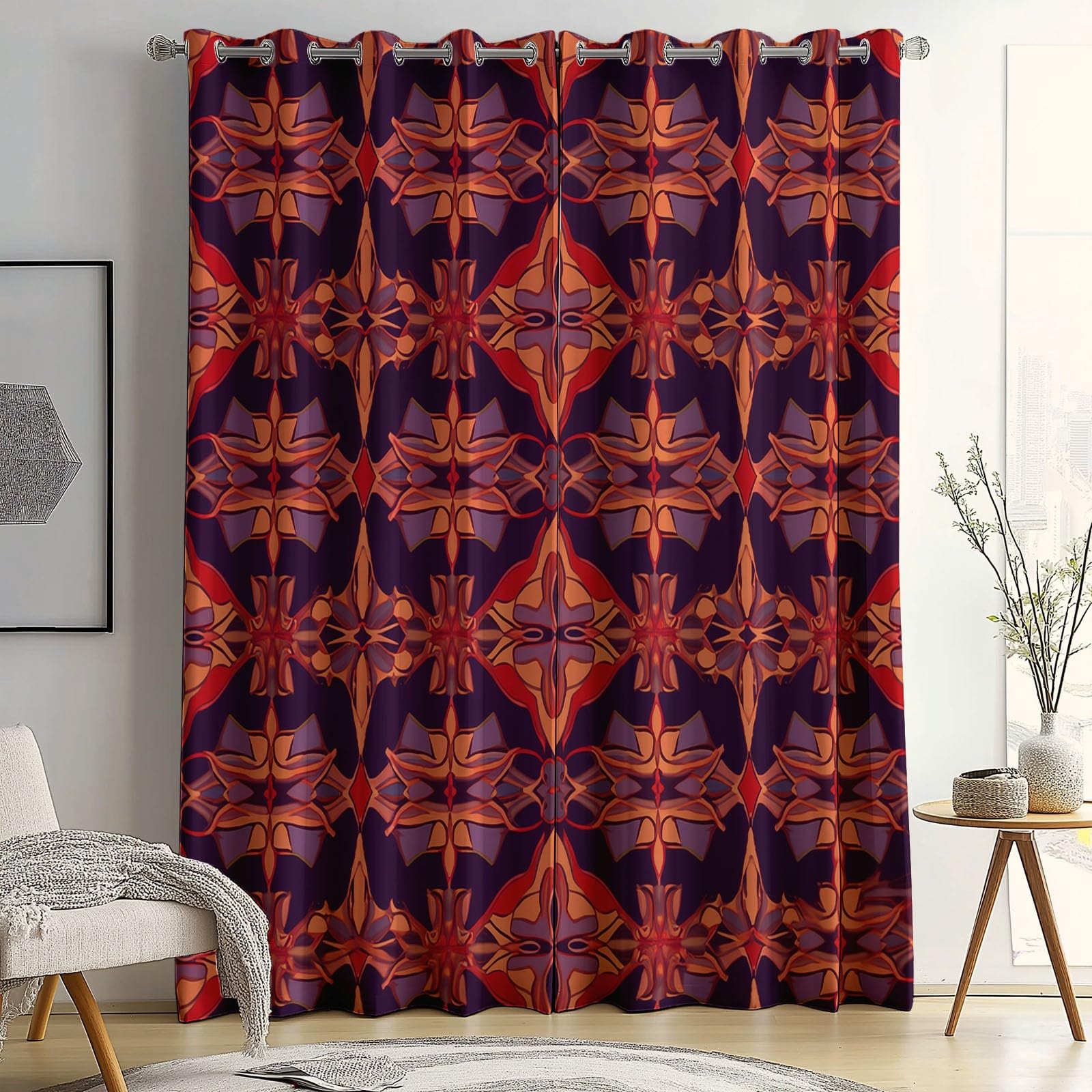 Rideaux Isolants 110L X 215H cm (2 Panneaux), Design Géométrie Simple, Tenture Opaque Anti-Chaleur pour Chambre Principale, Marron Violet