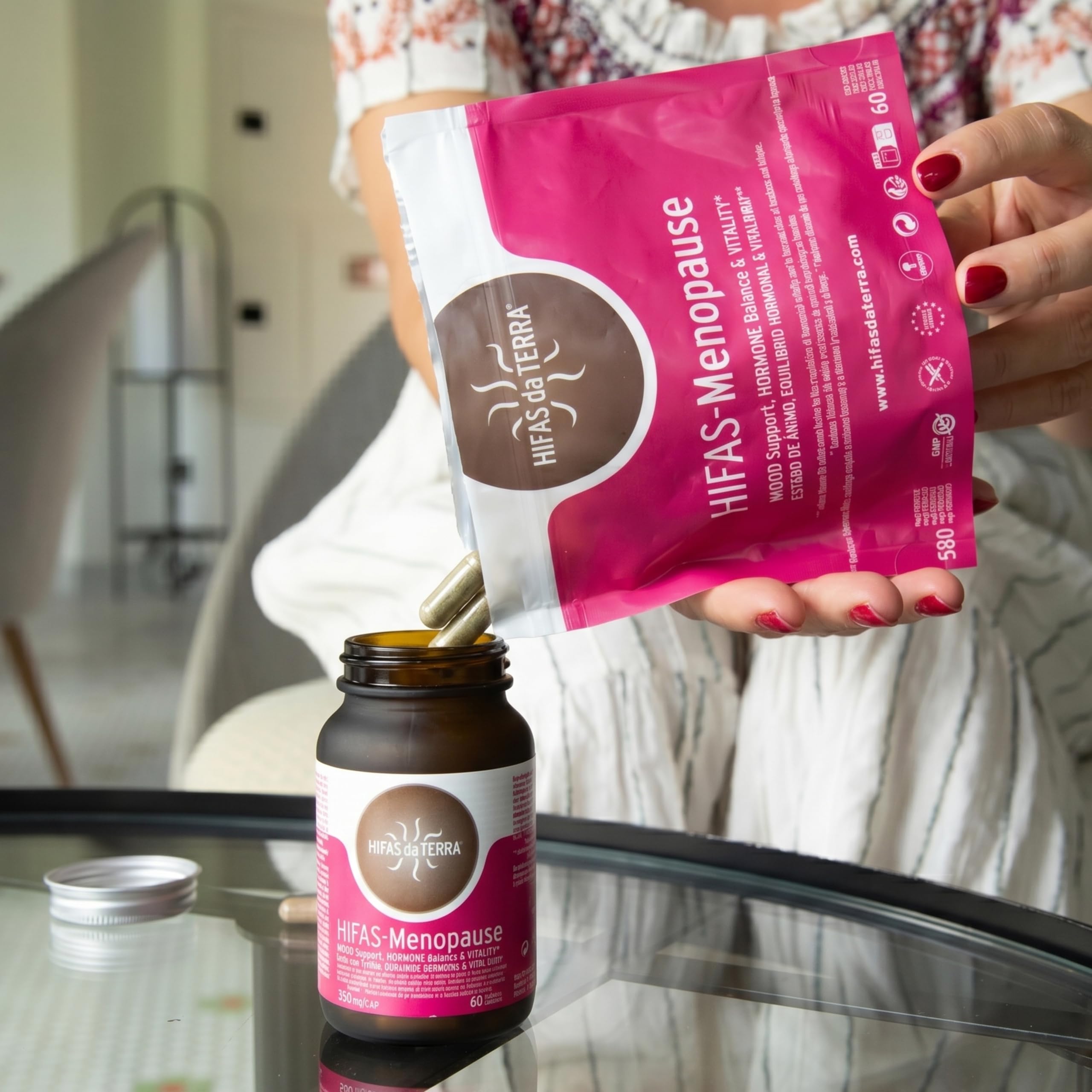 HIFAS DA TERRA - HIFAS-Menopause Suplemento para Menopausia con Extractos Puros de Reishi, Melena de León, Cordyceps y Ashwagandha (Refill: 60 cápsulas)