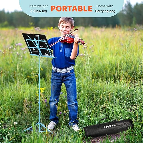 Miniatura 7 de CAHAYA Soporte plegable para partituras y escritorio para libros, ligero, portátil, ajustable, con bolsa de transporte, soporte de música de metal