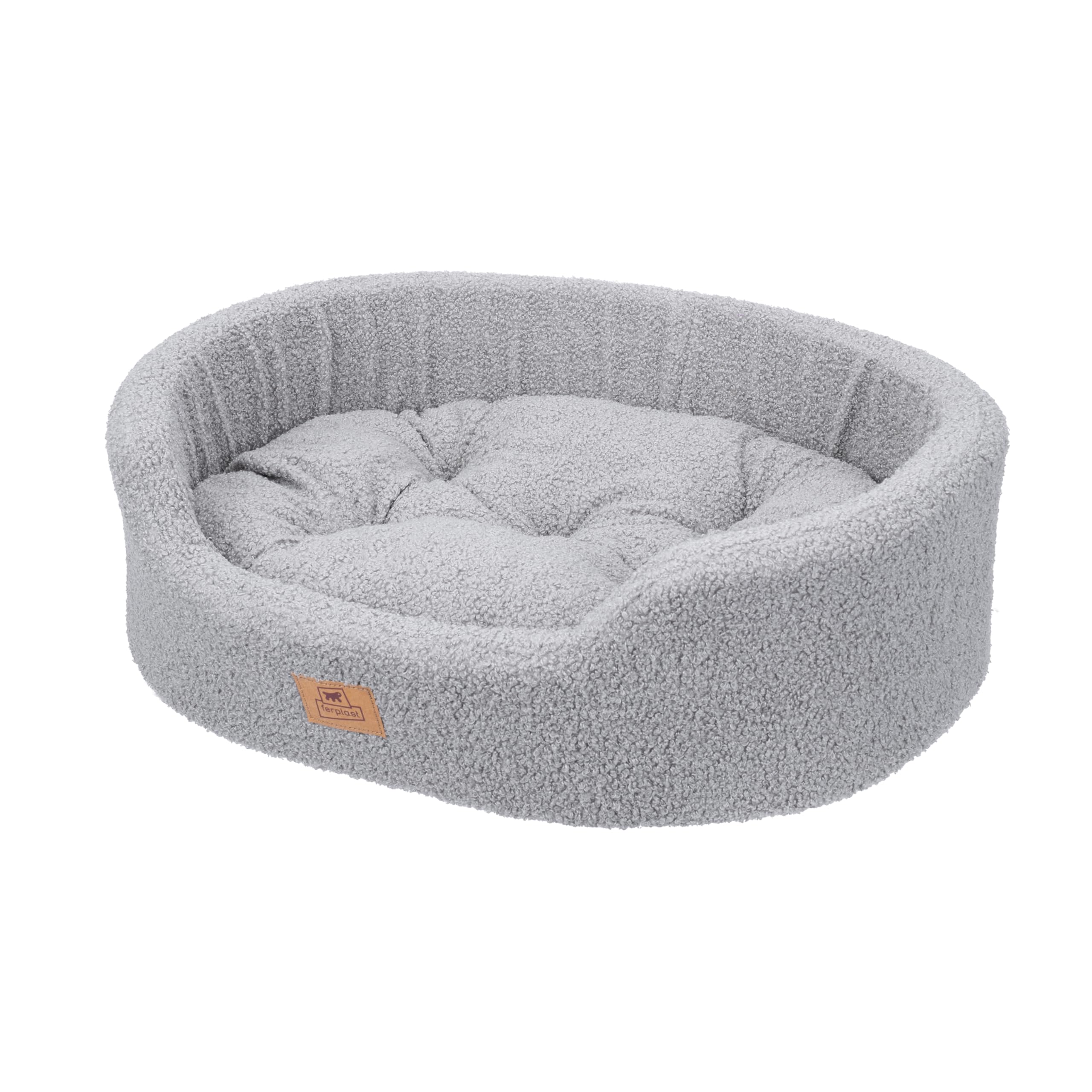 Ferplast Hundebettkissen für mittelgroße Hunde, Katzenbett, waschbarer synthetischer Bouclé-Stoff, weiche Polsterung, 65 x 46 x H 17 cm, Grau