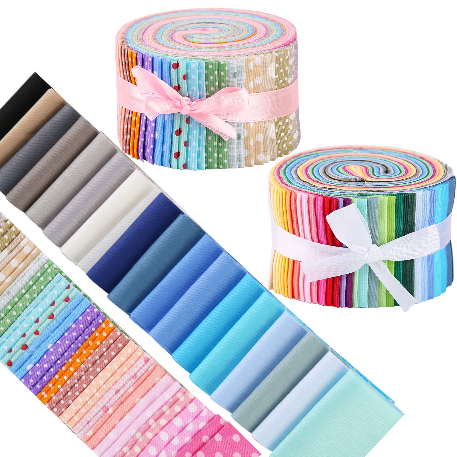 80 Patterns Jelly Roll Fabric, Roll Up Cotton Fabric Quilting Strips, Jelly Roll Fabric Strips for Quilting, Patchwork Craft Cotton Quilting Fabric, Fabric Jelly Rolls with Different Patterns