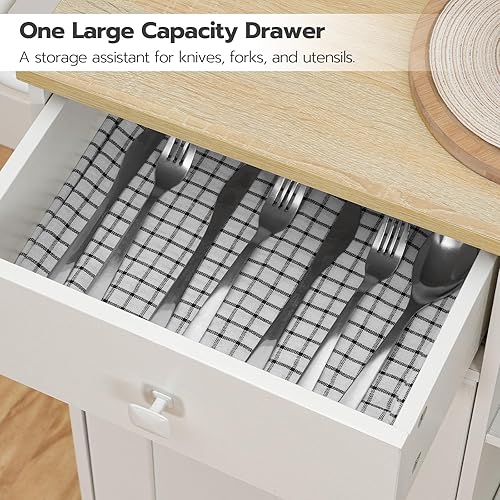 Miniatura 9 de HOOBRO Isla de cocina, armario de almacenamiento con cajón, carrito de cocina con especias y toallero, ahorro de espacio, fácil montaje, para sala