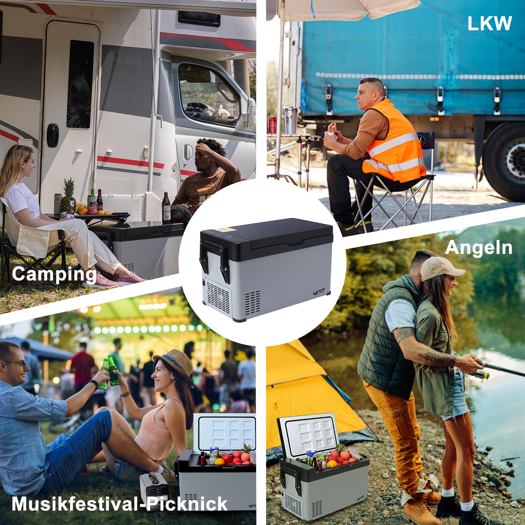 Kompressor kühlbox 38L auto elektrische kühlbox 12V 240V tragbare Camping Kühlschrank mit Griff Temperaturkontrolle -22℃-20℃ Mini Kühlschrank für Auto Lkw Boot Reisemobil Musikfestivals Picknicks Grau