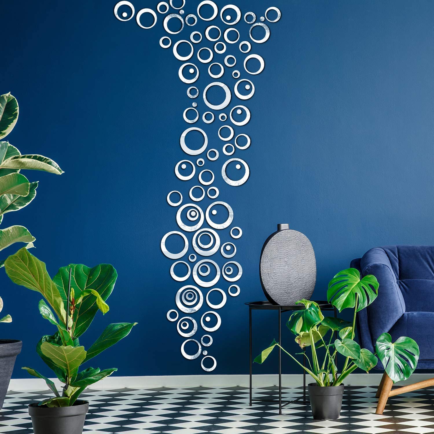 Bikri Kendra - Ring and DOTS 44 Silver - 3D Acrylic Decorative Mirror Murals Wall Stickers, Self-Adhesive - Image 4 thumbnail